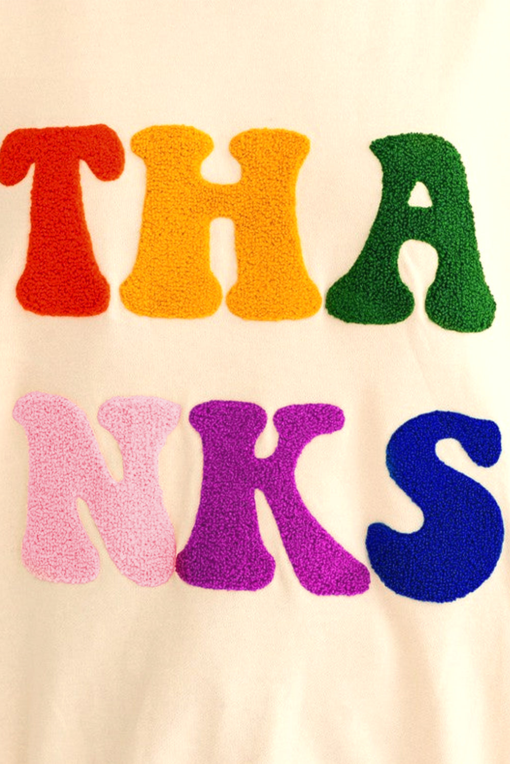 THANKS Chenille Embroidered Graphic Sweatshirt Daisie Boutique