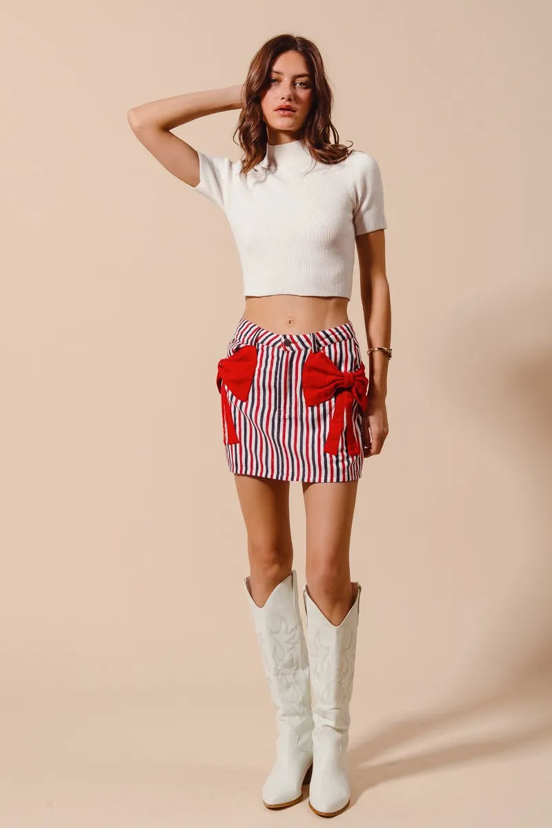 SO ME Contrast Bow Knot Pocket Fourth Of July Denim Skirt My Pampered Life Seattle