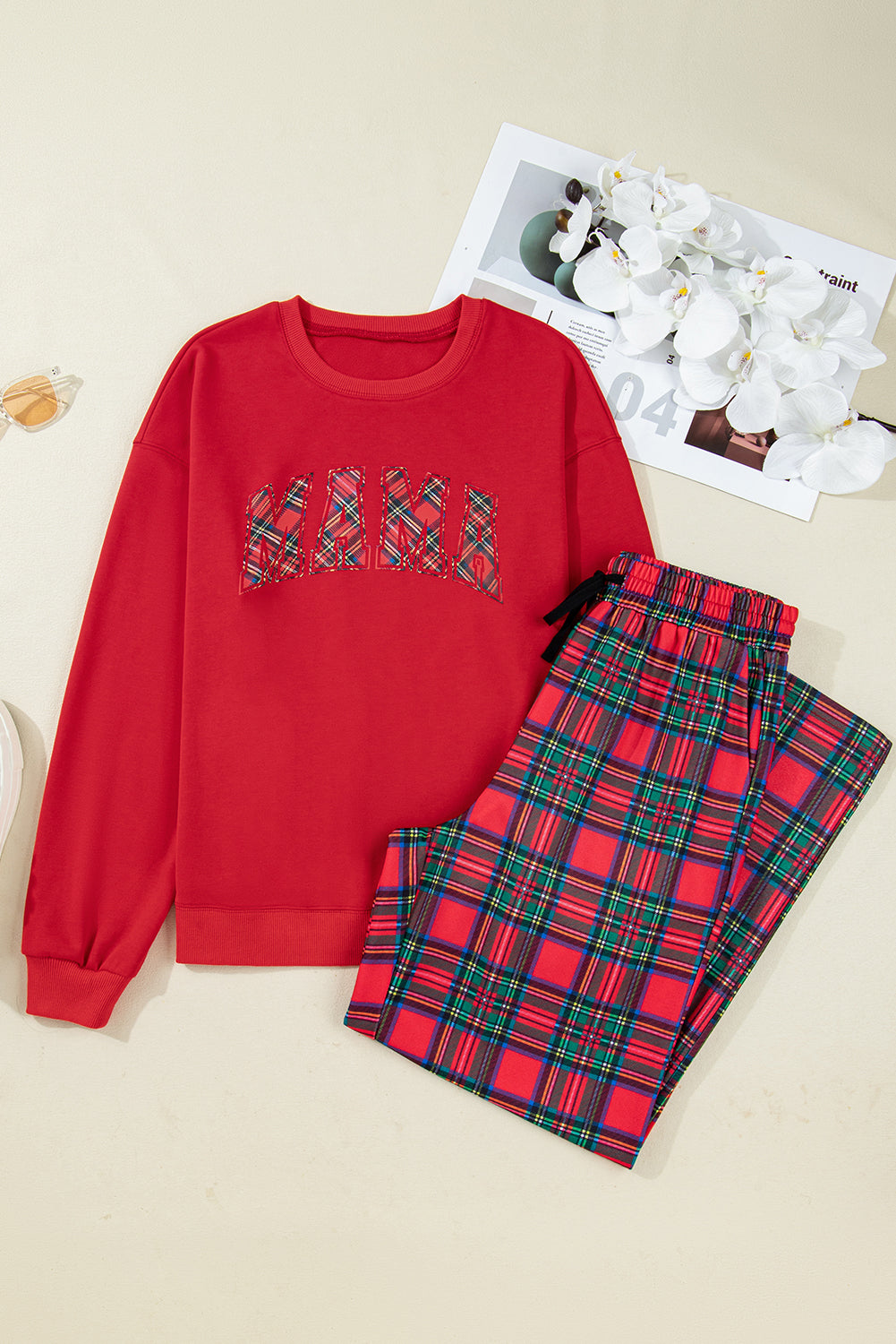 Plaid Mama Graphic Holiday Crewneck Lounge Set Dear-Lover Dropshipping