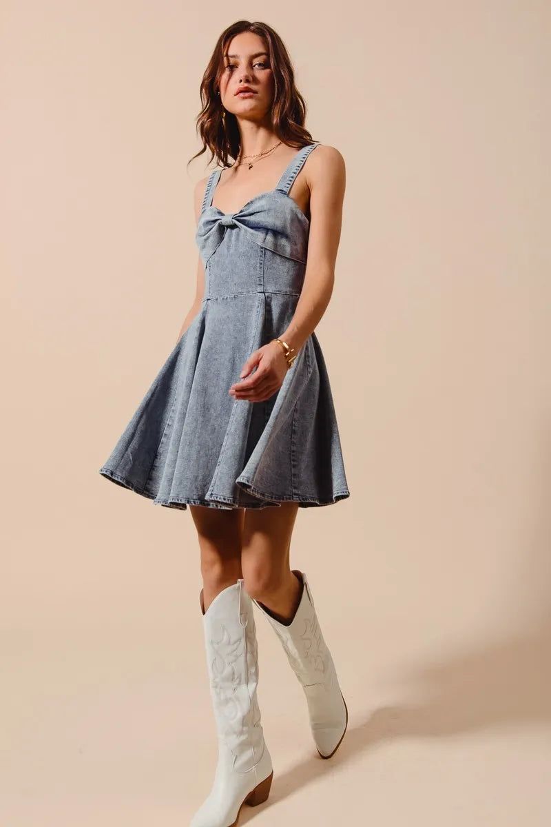 SO ME Mineral Washed Bow Ribbon Denim Flare Dress My Pampered Life Seattle