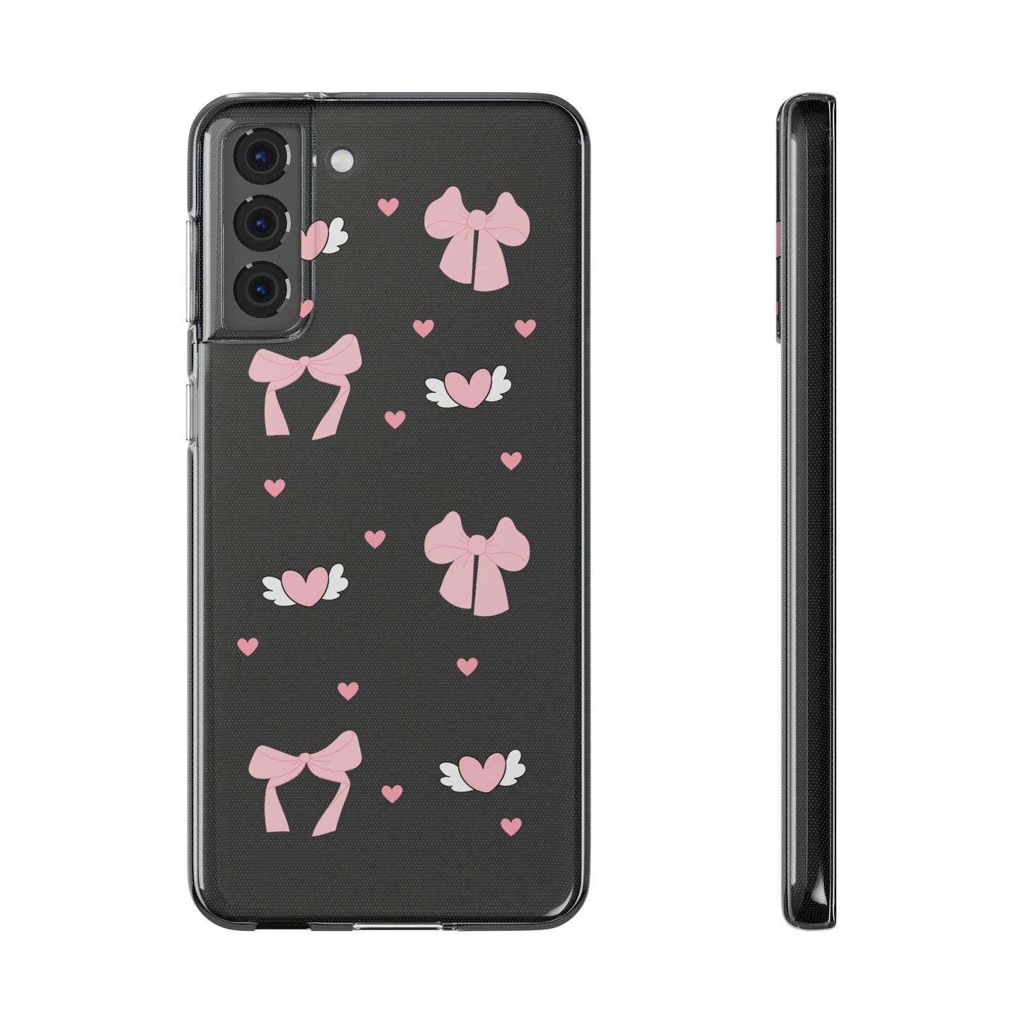 Cute Pink Bow Soft Phone Case | Stylish Heart & Wing Design