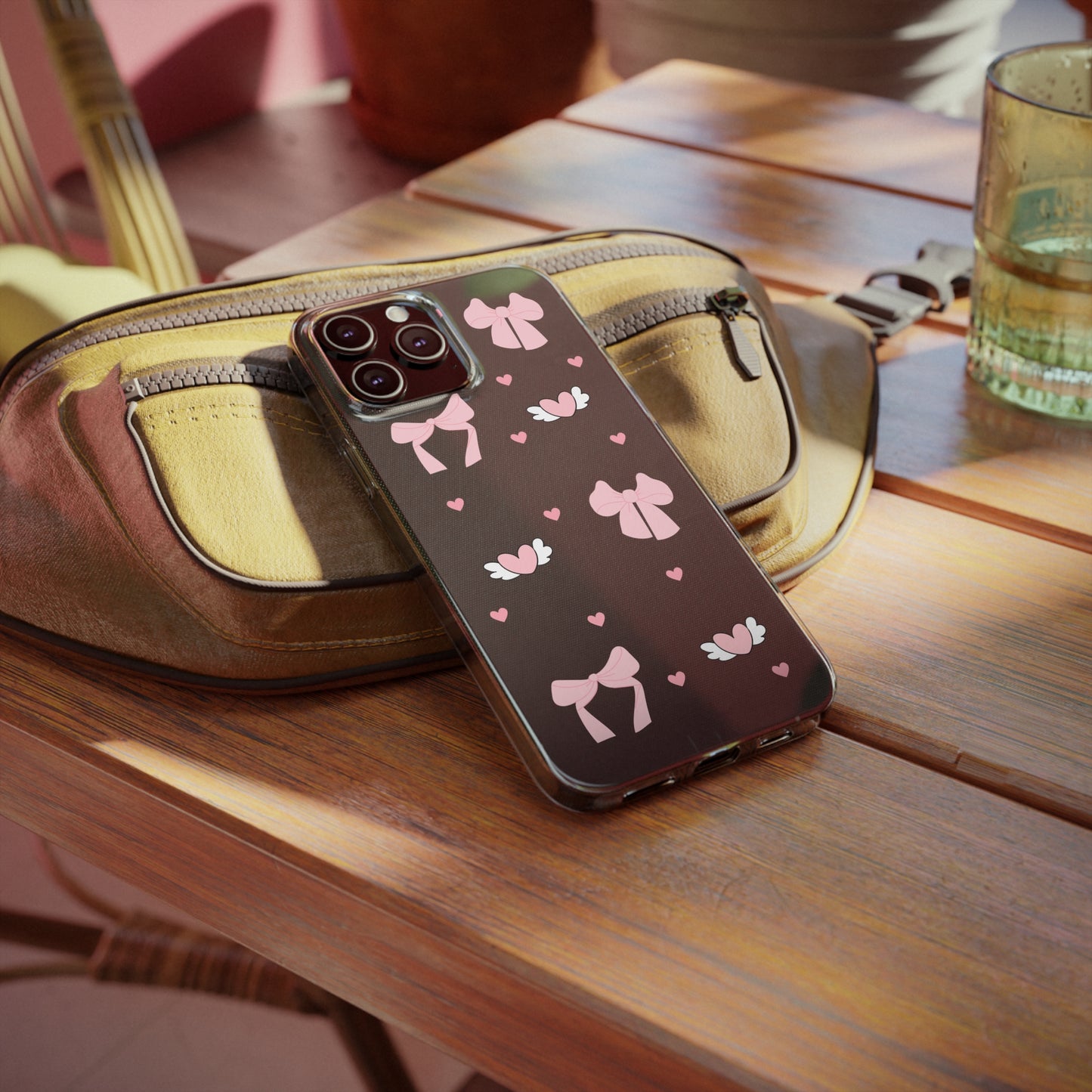 Cute Pink Bow Soft Phone Case | Stylish Heart & Wing Design