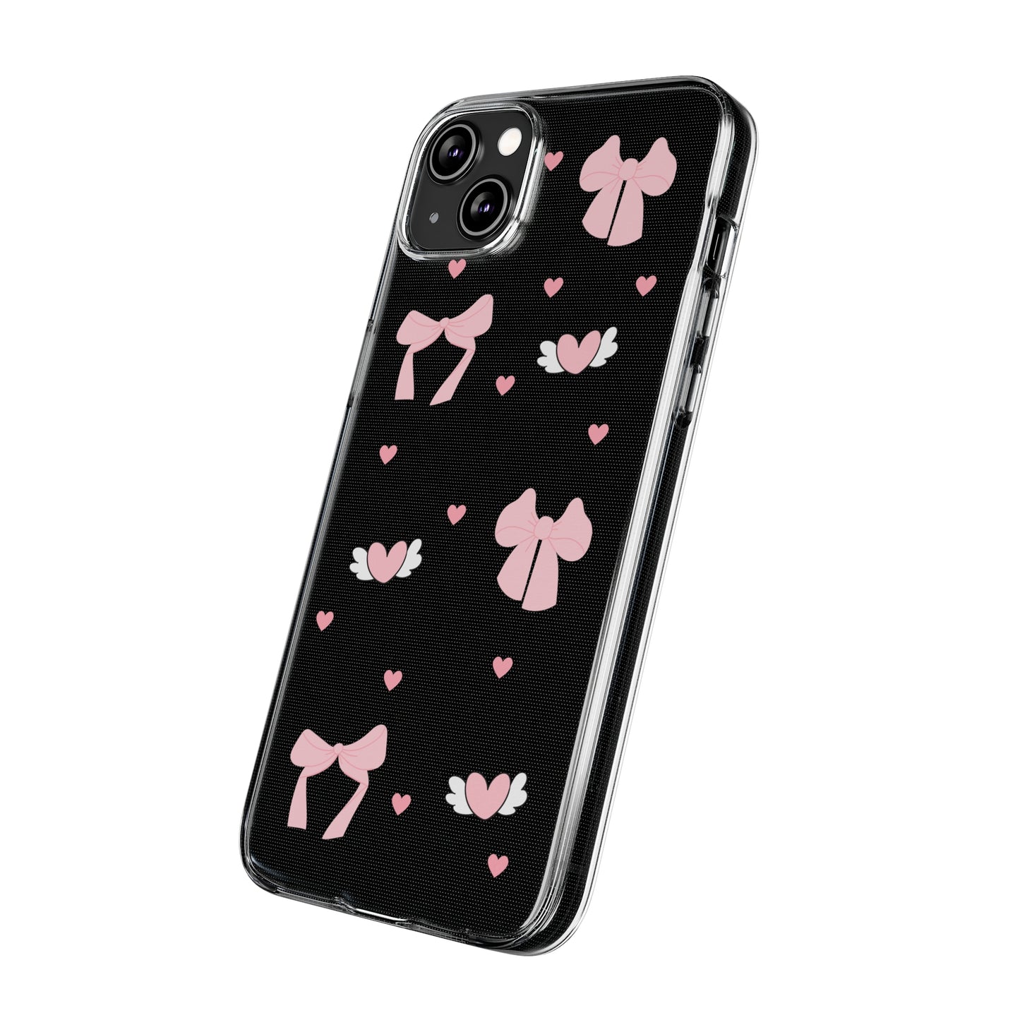 Cute Pink Bow Soft Phone Case | Stylish Heart & Wing Design