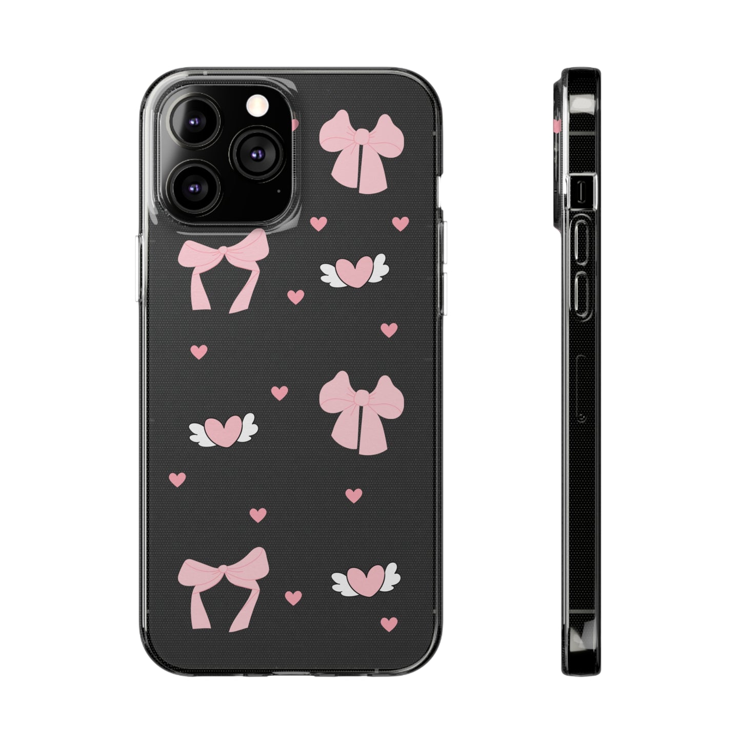 Cute Pink Bow Soft Phone Case | Stylish Heart & Wing Design