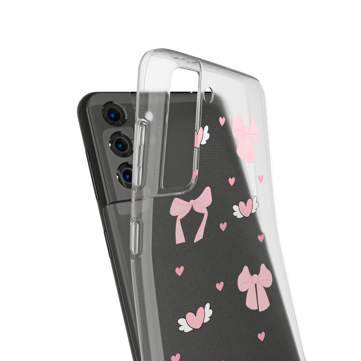 Cute Pink Bow Soft Phone Case | Stylish Heart & Wing Design