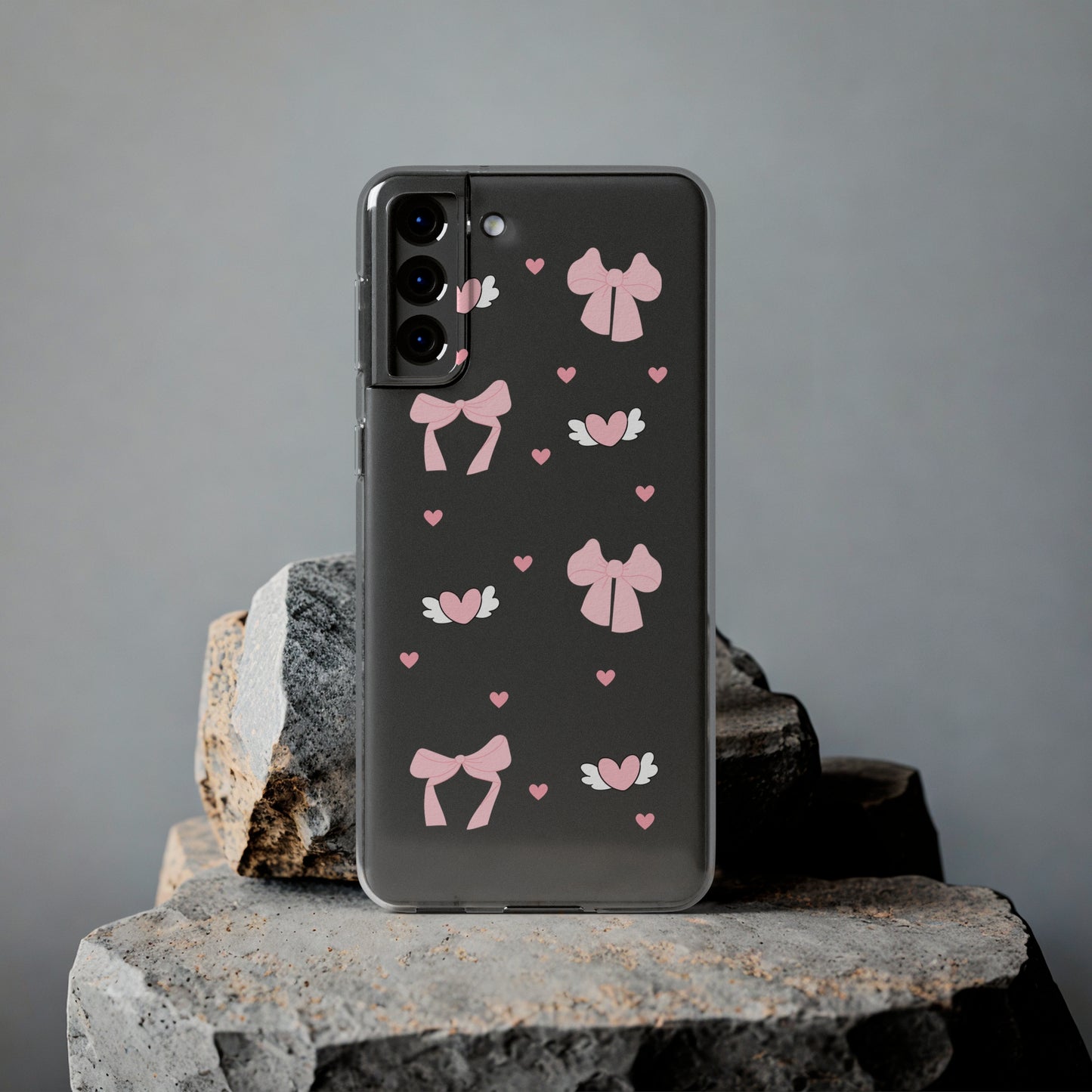 Cute Pink Bow Soft Phone Case | Stylish Heart & Wing Design