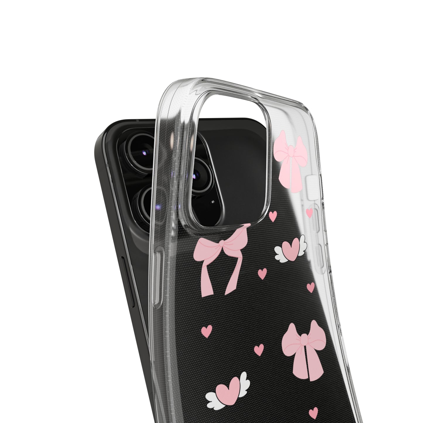 Cute Pink Bow Soft Phone Case | Stylish Heart & Wing Design