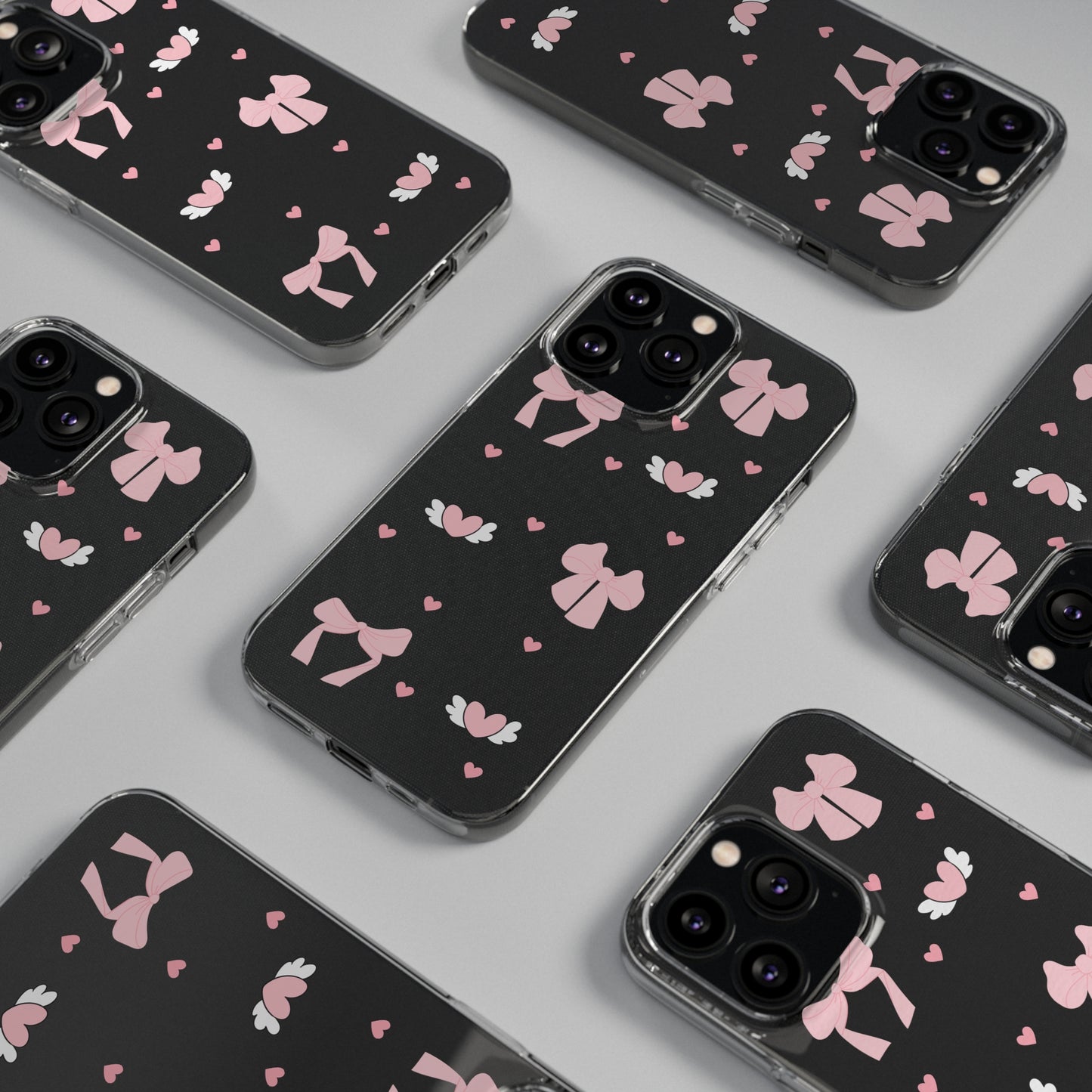 Cute Pink Bow Soft Phone Case | Stylish Heart & Wing Design