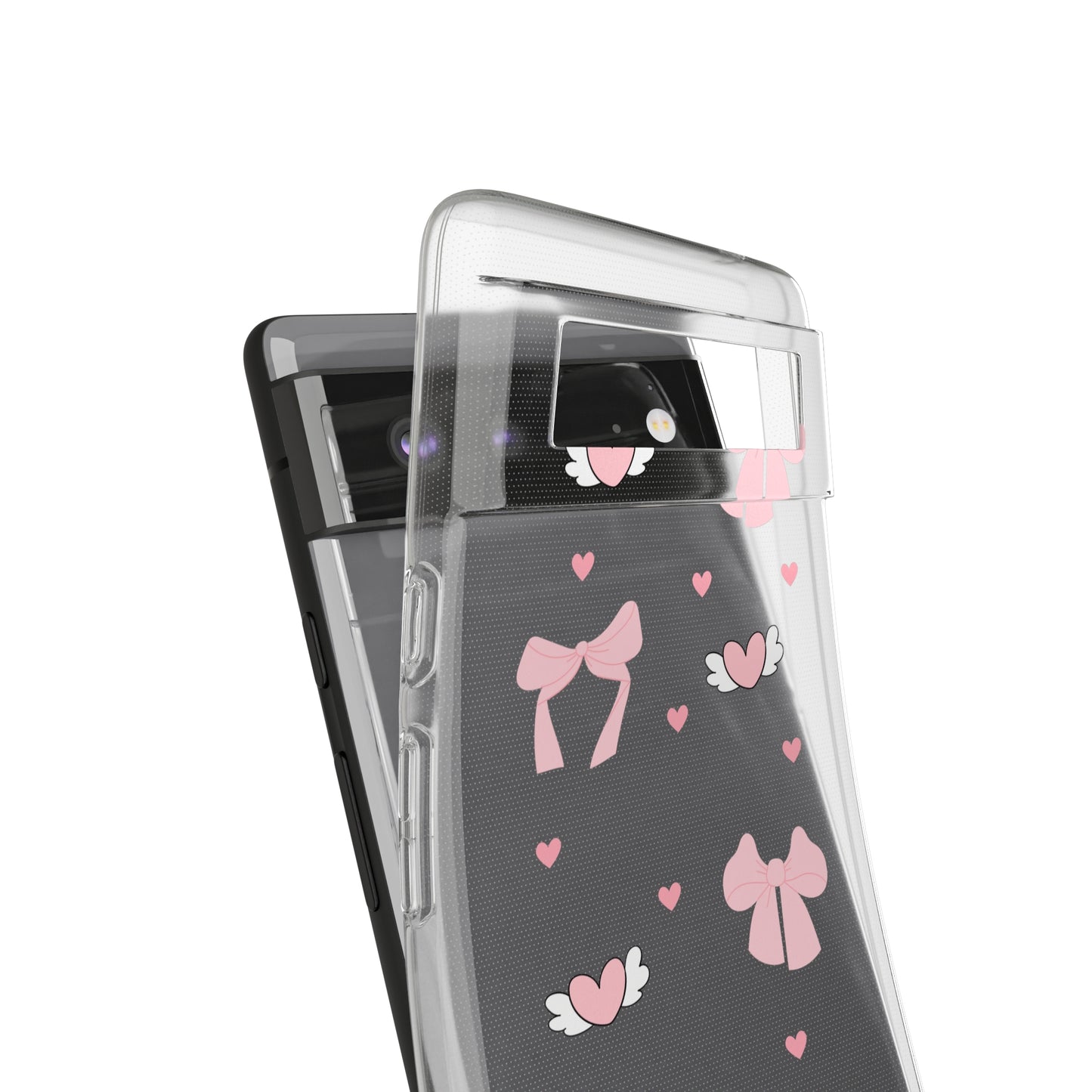 Cute Pink Bow Soft Phone Case | Stylish Heart & Wing Design