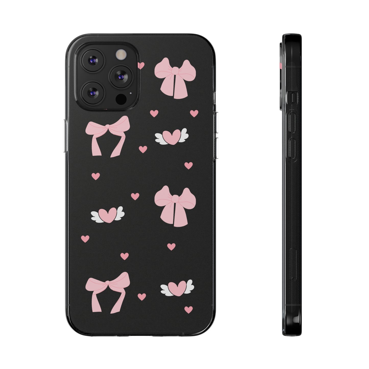 Cute Pink Bow Soft Phone Case | Stylish Heart & Wing Design