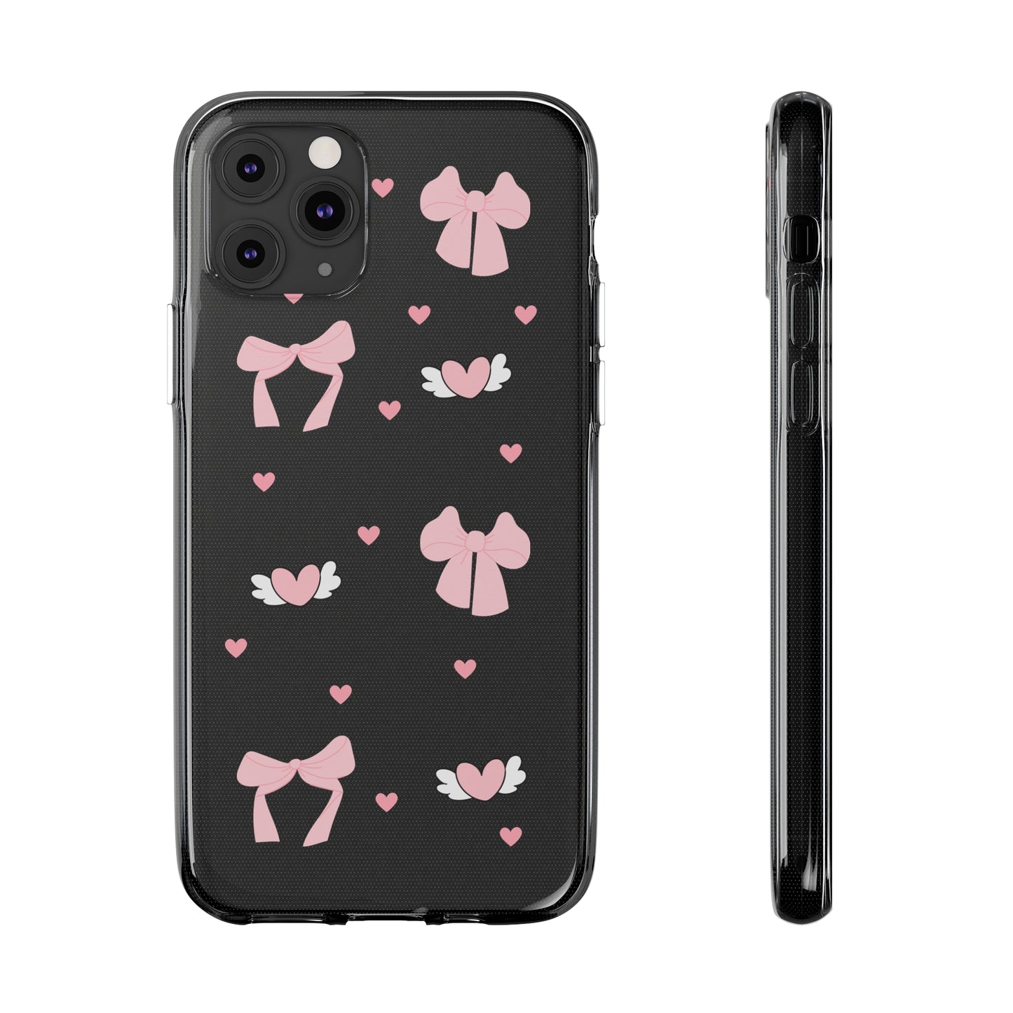 Cute Pink Bow Soft Phone Case | Stylish Heart & Wing Design