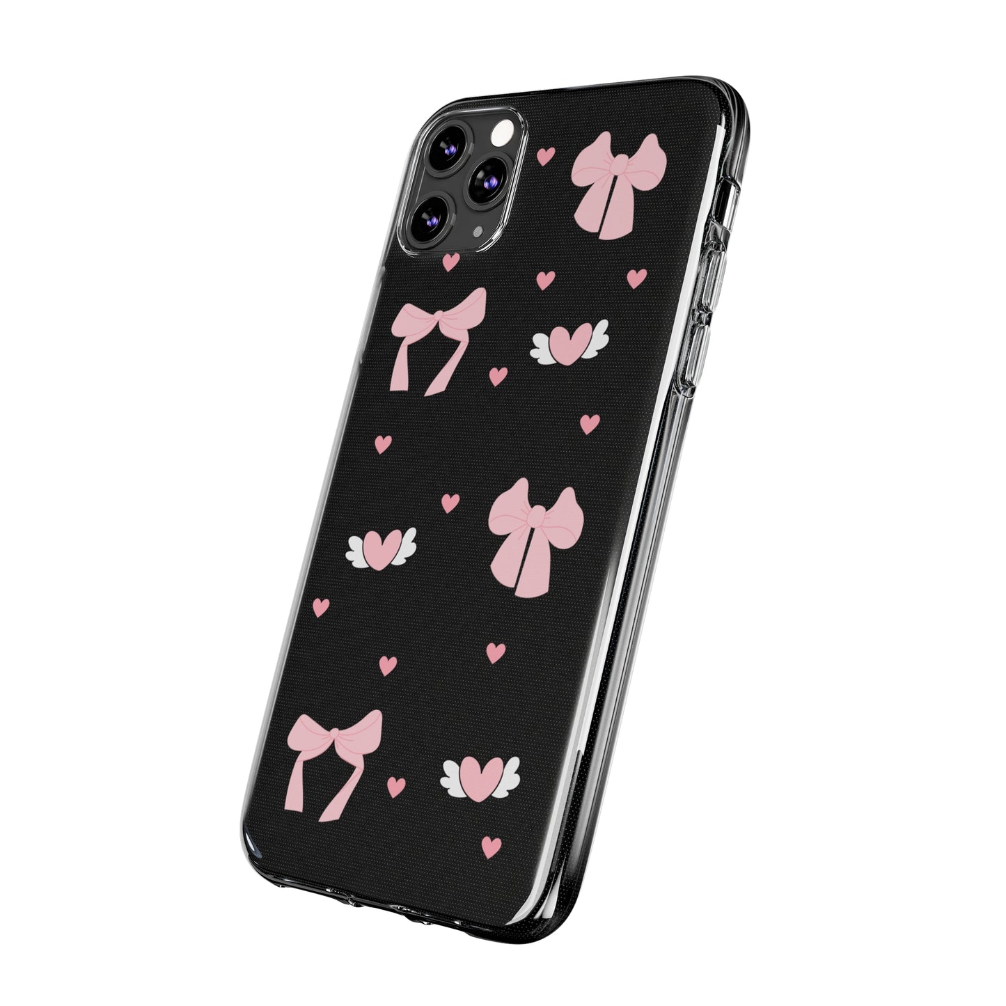 Cute Pink Bow Soft Phone Case | Stylish Heart & Wing Design