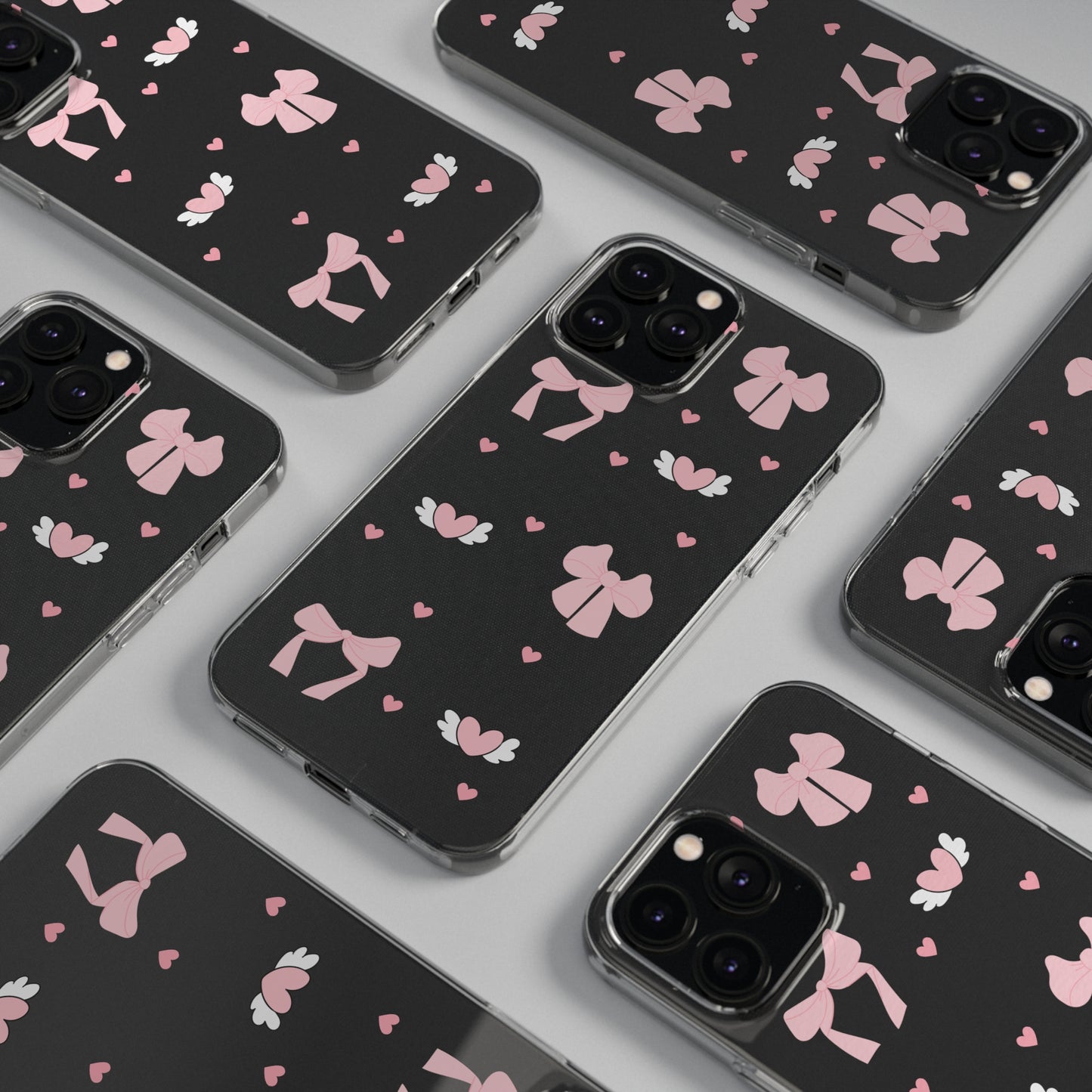 Cute Pink Bow Soft Phone Case | Stylish Heart & Wing Design