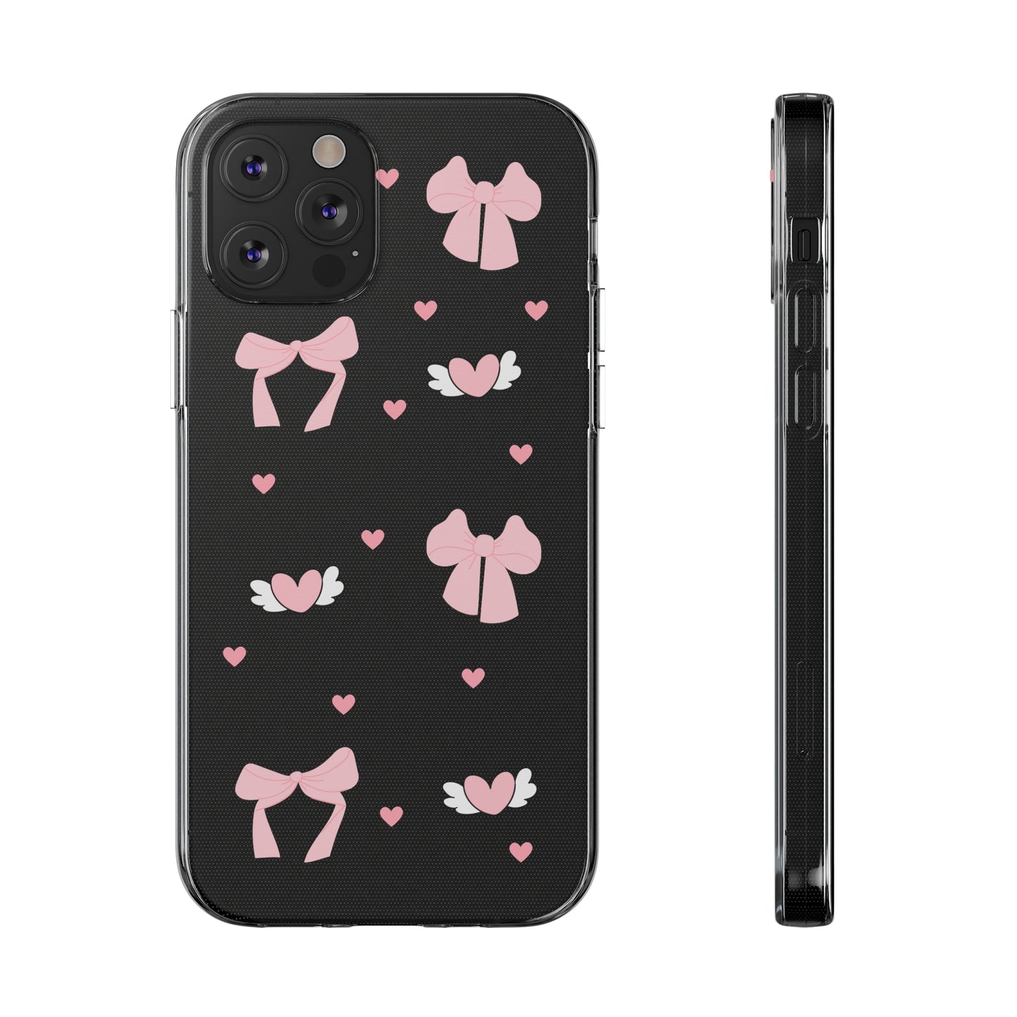 Cute Pink Bow Soft Phone Case | Stylish Heart & Wing Design