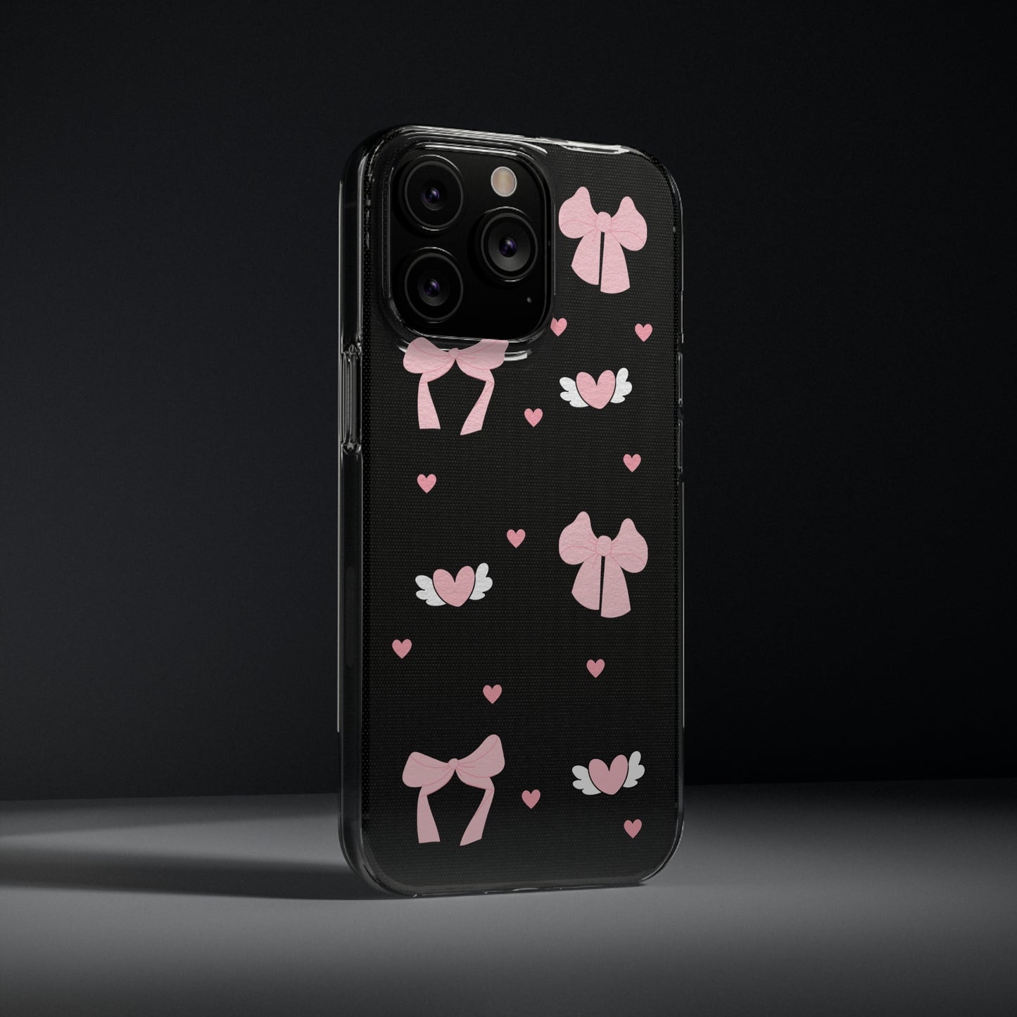 Cute Pink Bow Soft Phone Case | Stylish Heart & Wing Design