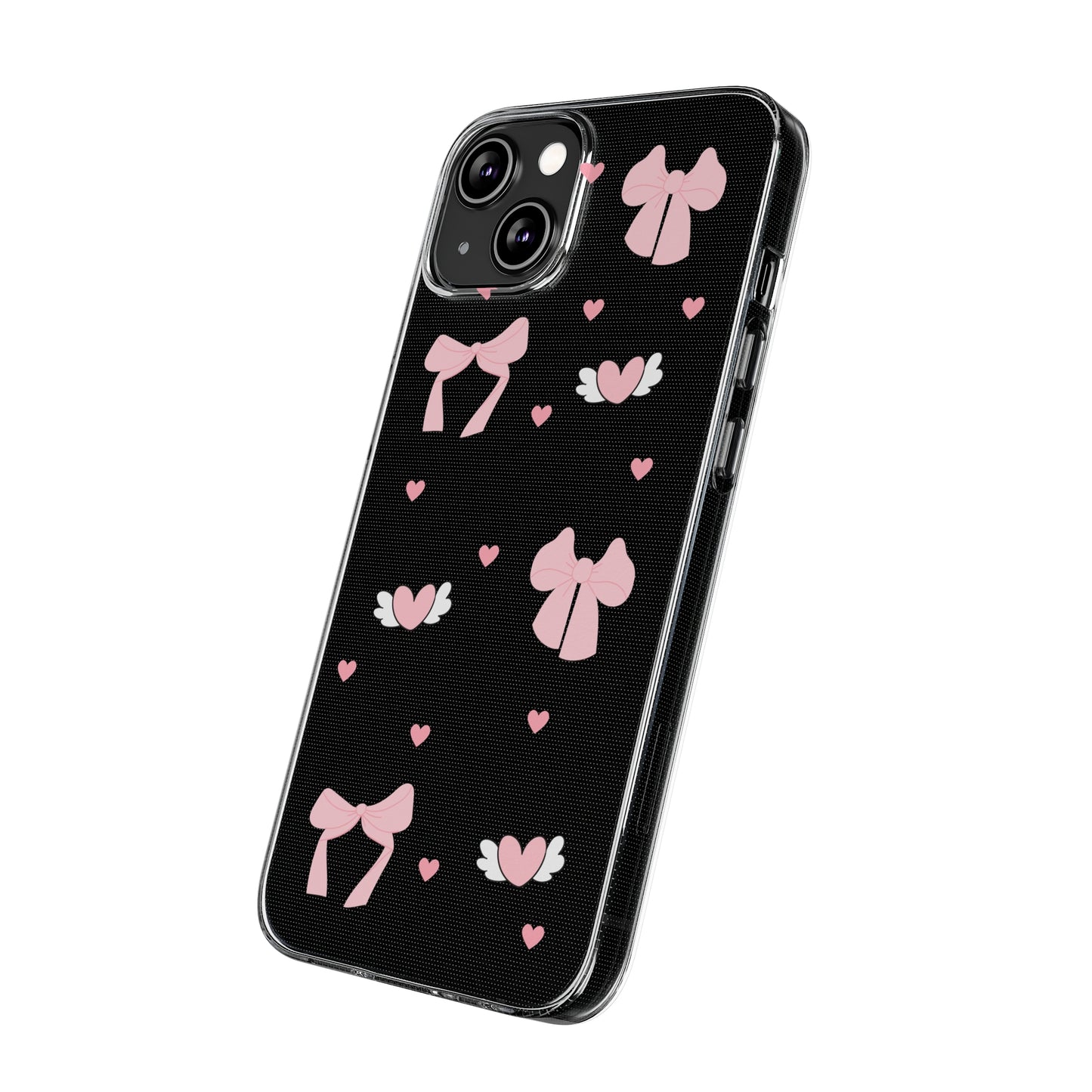 Cute Pink Bow Soft Phone Case | Stylish Heart & Wing Design