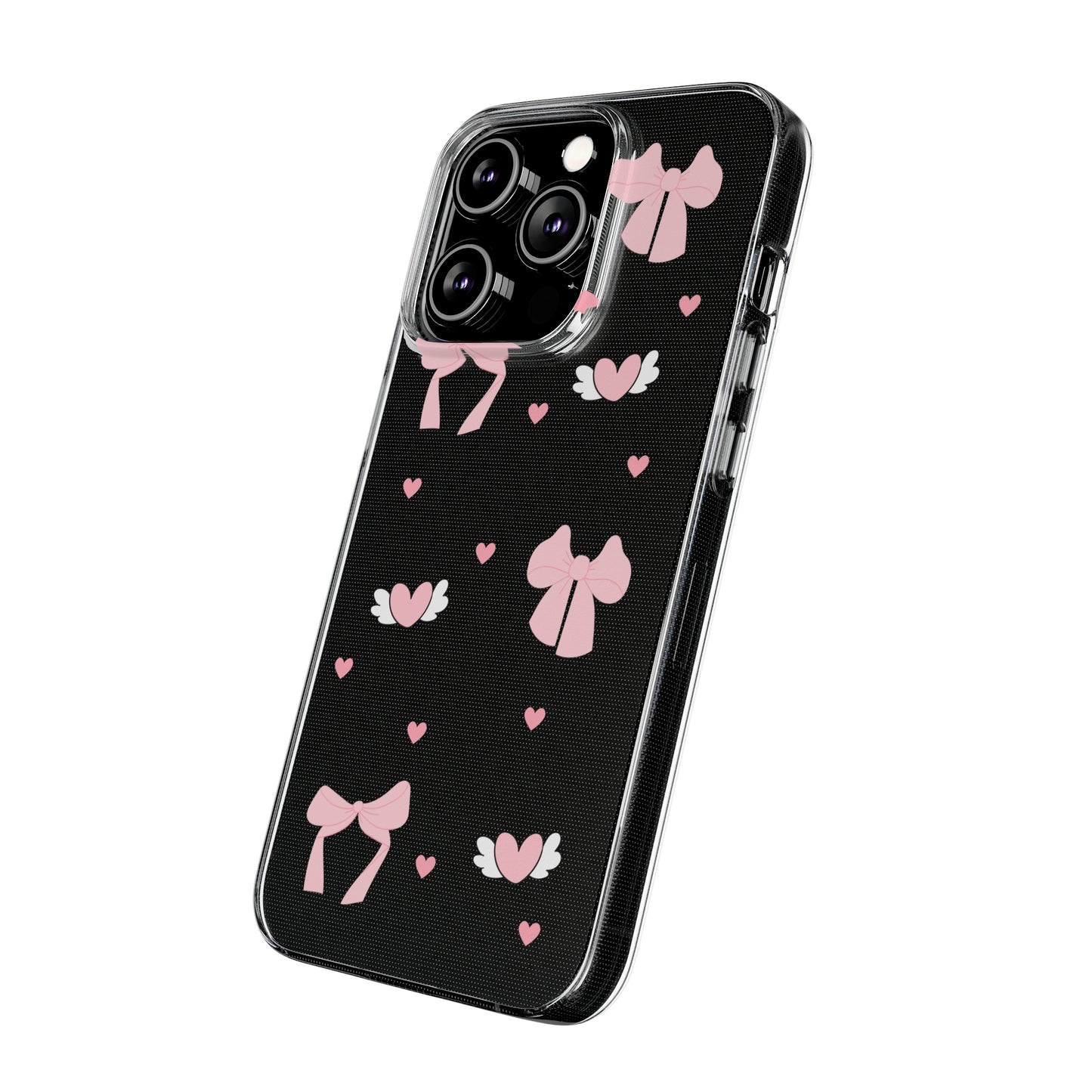 Cute Pink Bow Soft Phone Case | Stylish Heart & Wing Design