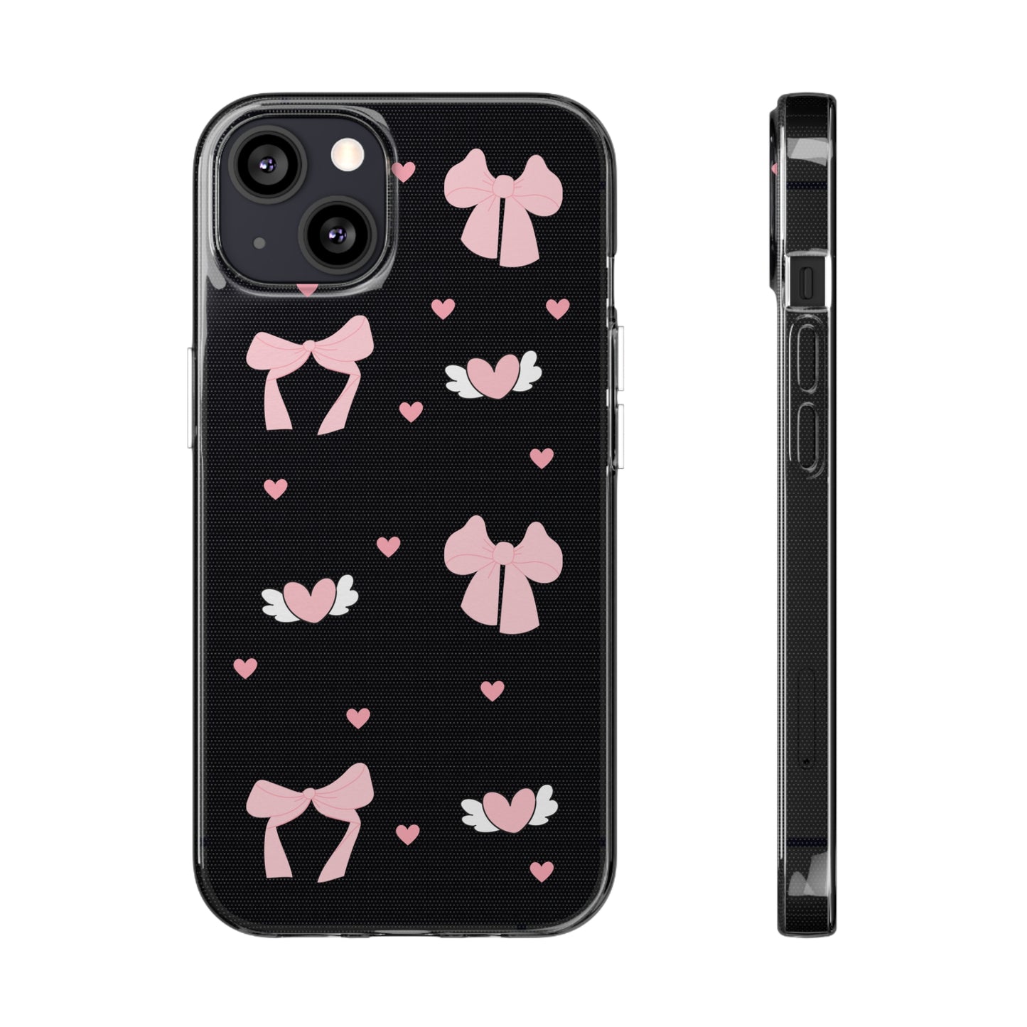 Cute Pink Bow Soft Phone Case | Stylish Heart & Wing Design