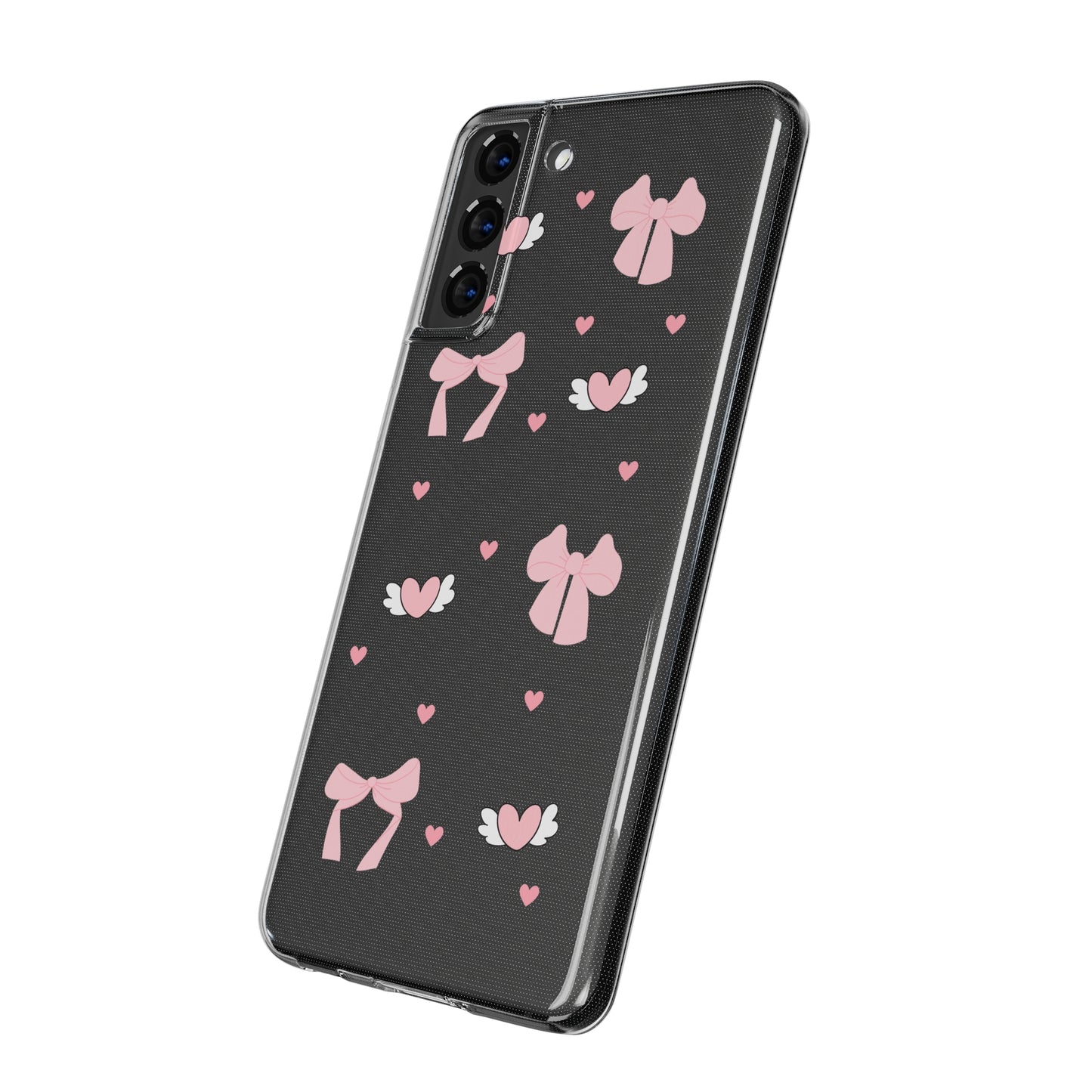 Cute Pink Bow Soft Phone Case | Stylish Heart & Wing Design