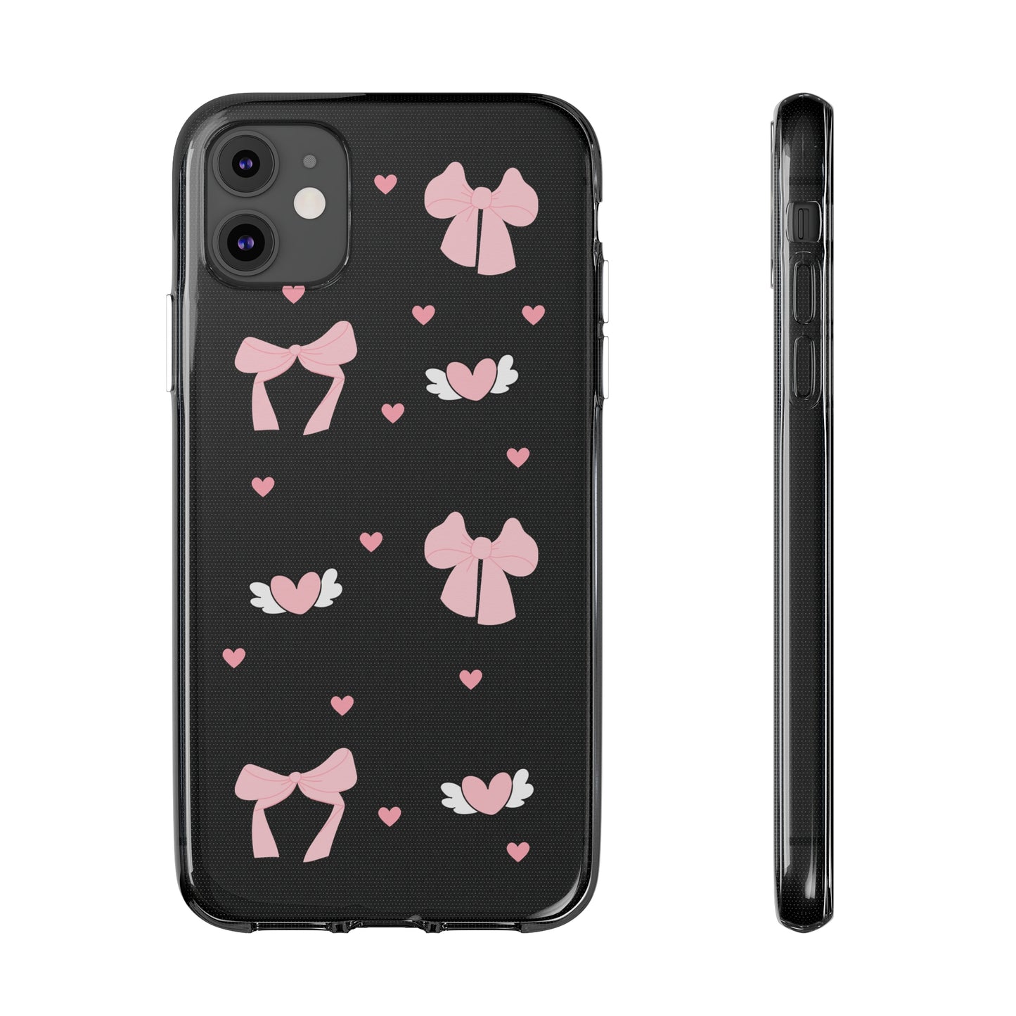 Cute Pink Bow Soft Phone Case | Stylish Heart & Wing Design