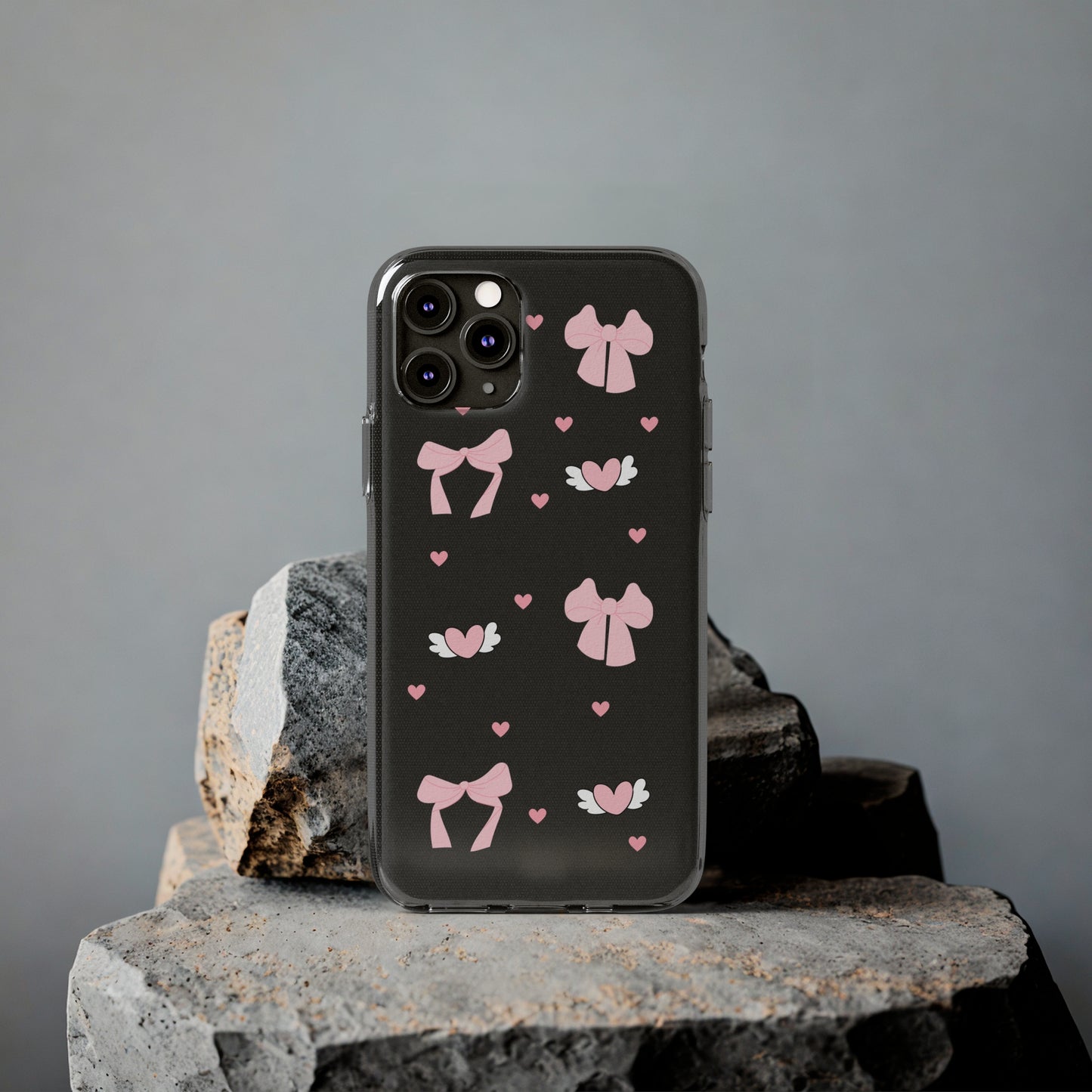 Cute Pink Bow Soft Phone Case | Stylish Heart & Wing Design
