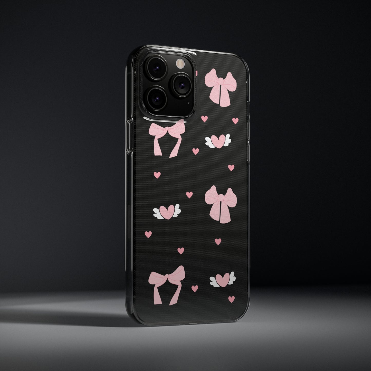 Cute Pink Bow Soft Phone Case | Stylish Heart & Wing Design