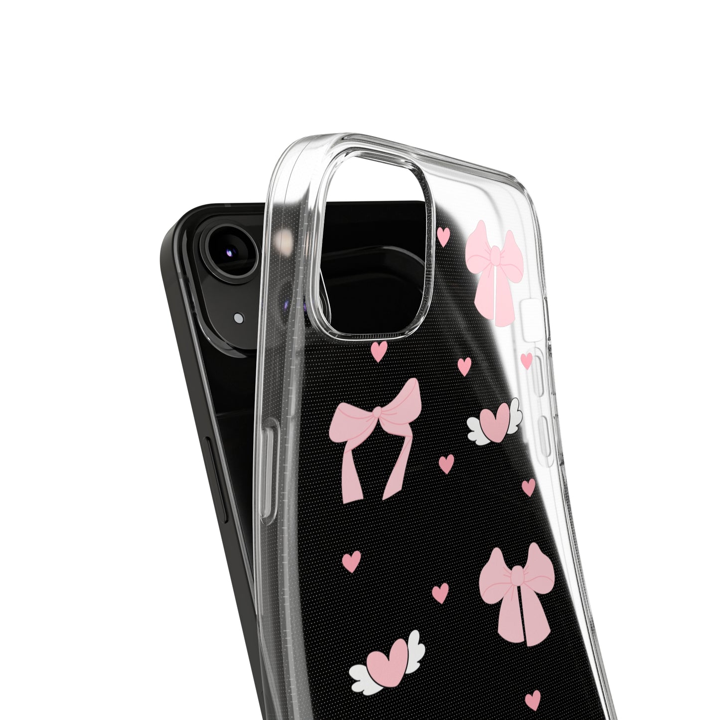 Cute Pink Bow Soft Phone Case | Stylish Heart & Wing Design