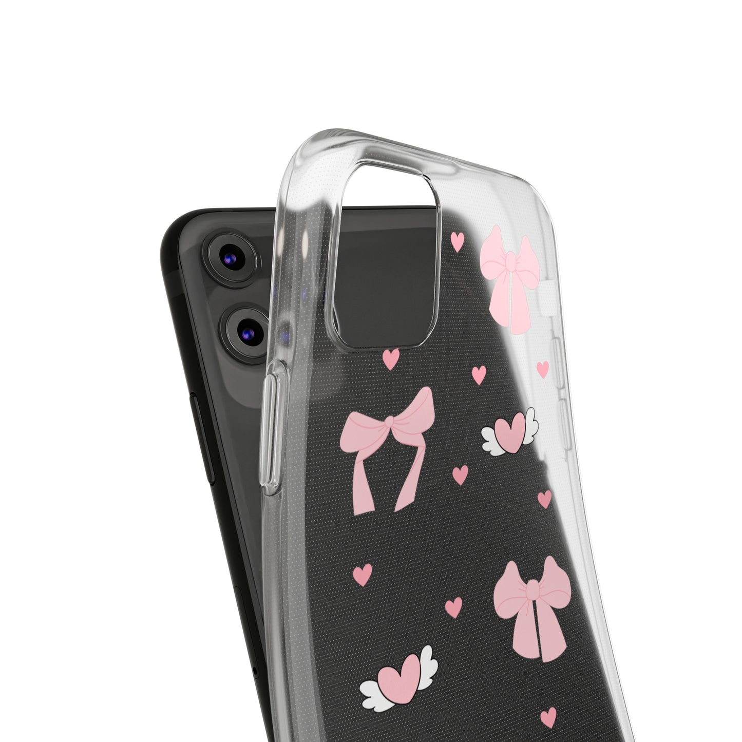 Cute Pink Bow Soft Phone Case | Stylish Heart & Wing Design