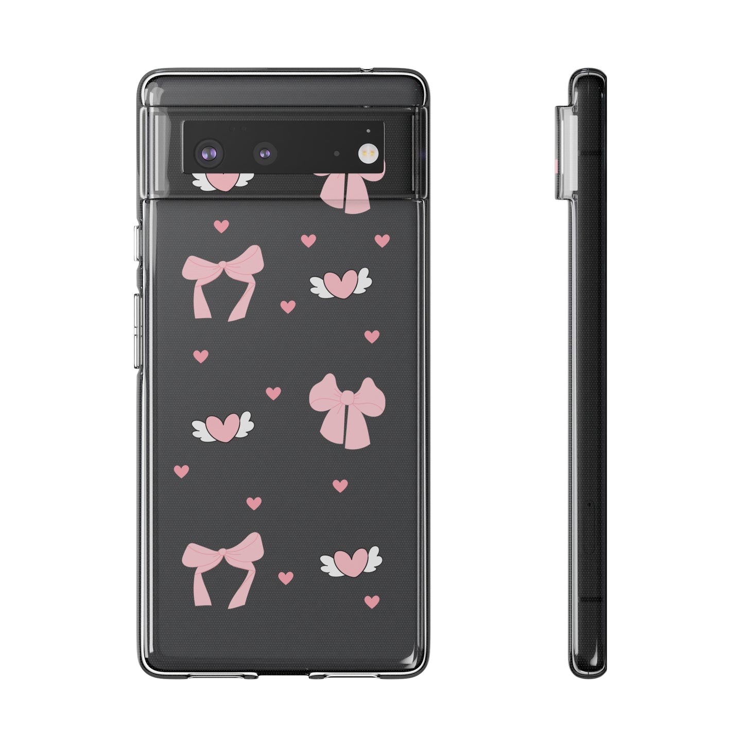 Cute Pink Bow Soft Phone Case | Stylish Heart & Wing Design
