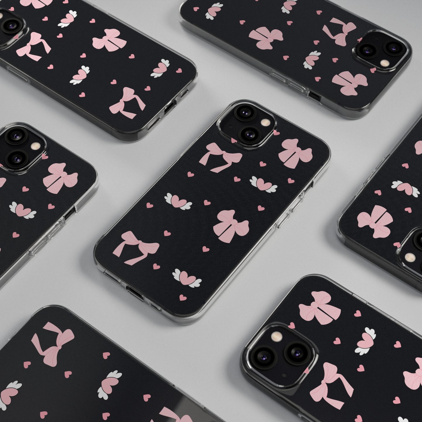 Cute Pink Bow Soft Phone Case | Stylish Heart & Wing Design