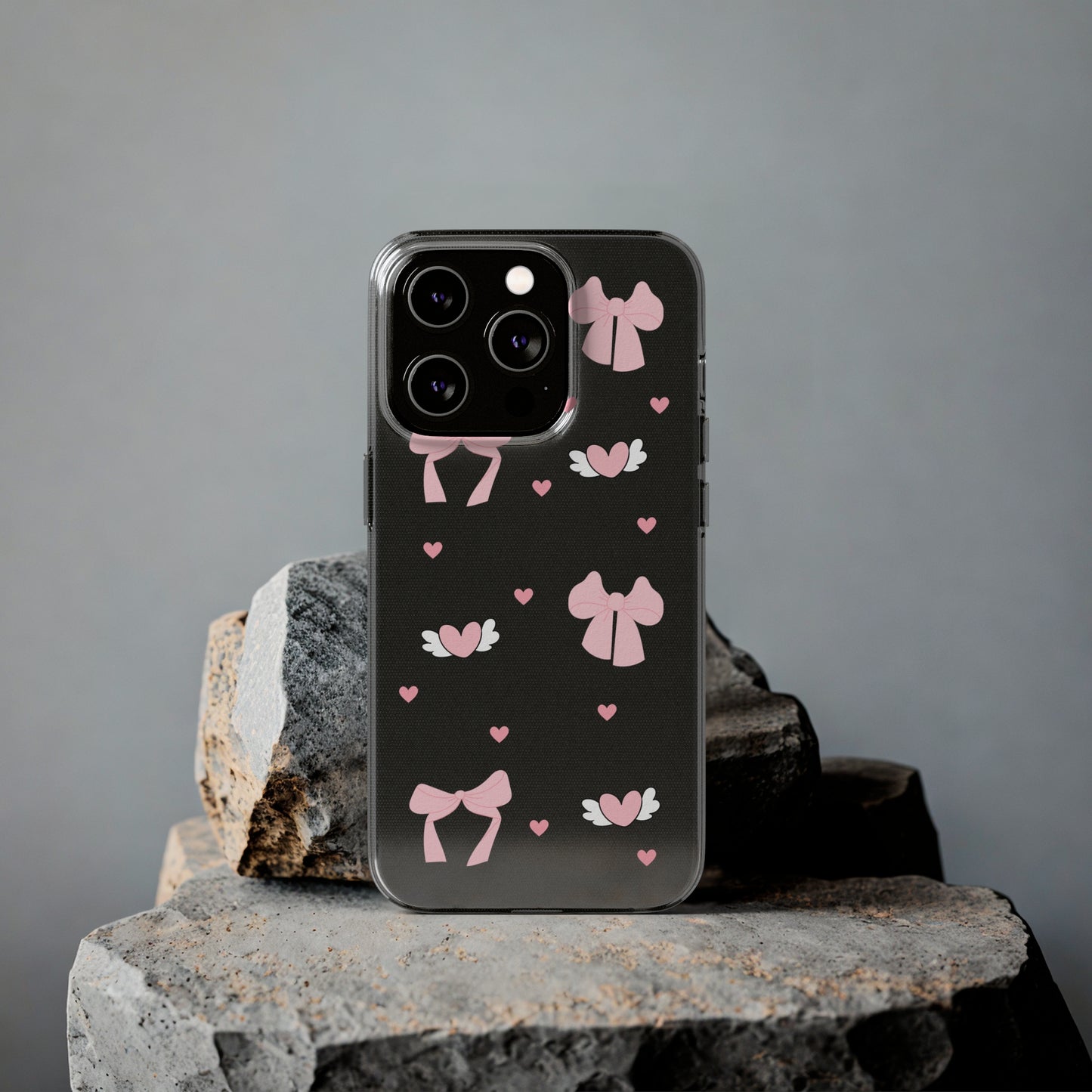 Cute Pink Bow Soft Phone Case | Stylish Heart & Wing Design
