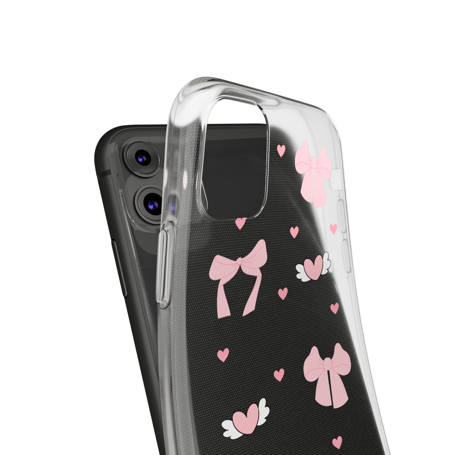 Cute Pink Bow Soft Phone Case | Stylish Heart & Wing Design
