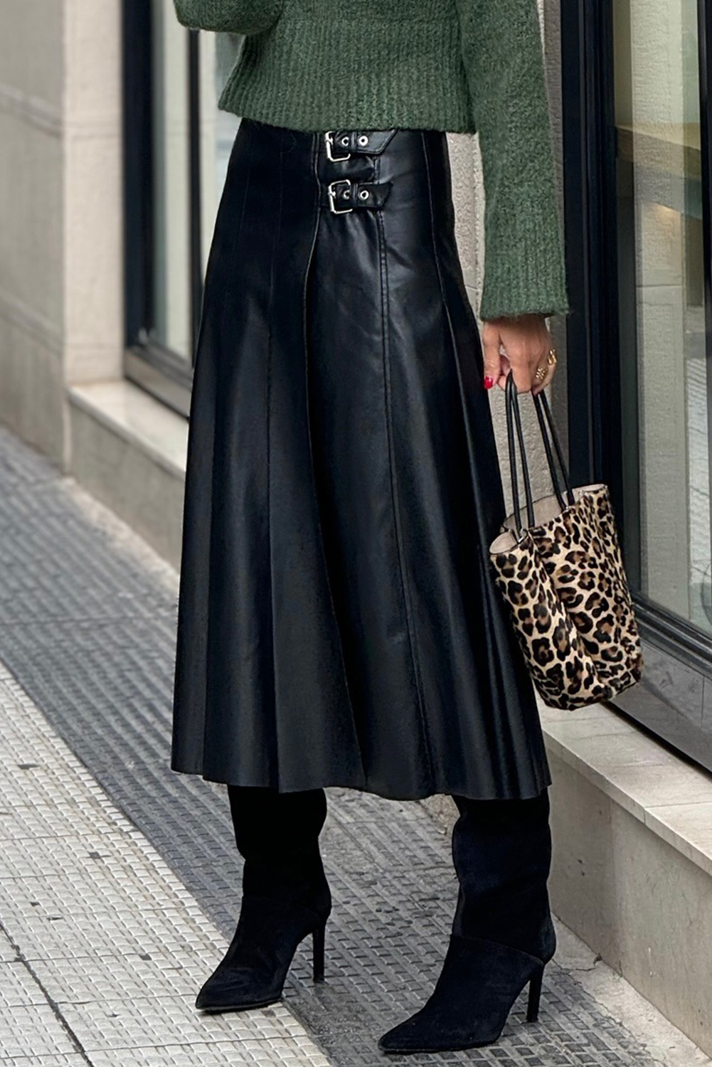 Faux Leather Pleated Midi Skirt Dear-Lover Dropshipping