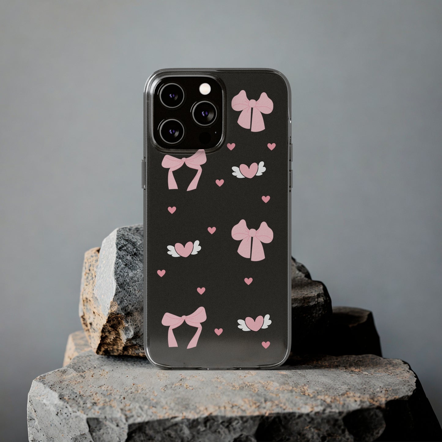 Cute Pink Bow Soft Phone Case | Stylish Heart & Wing Design