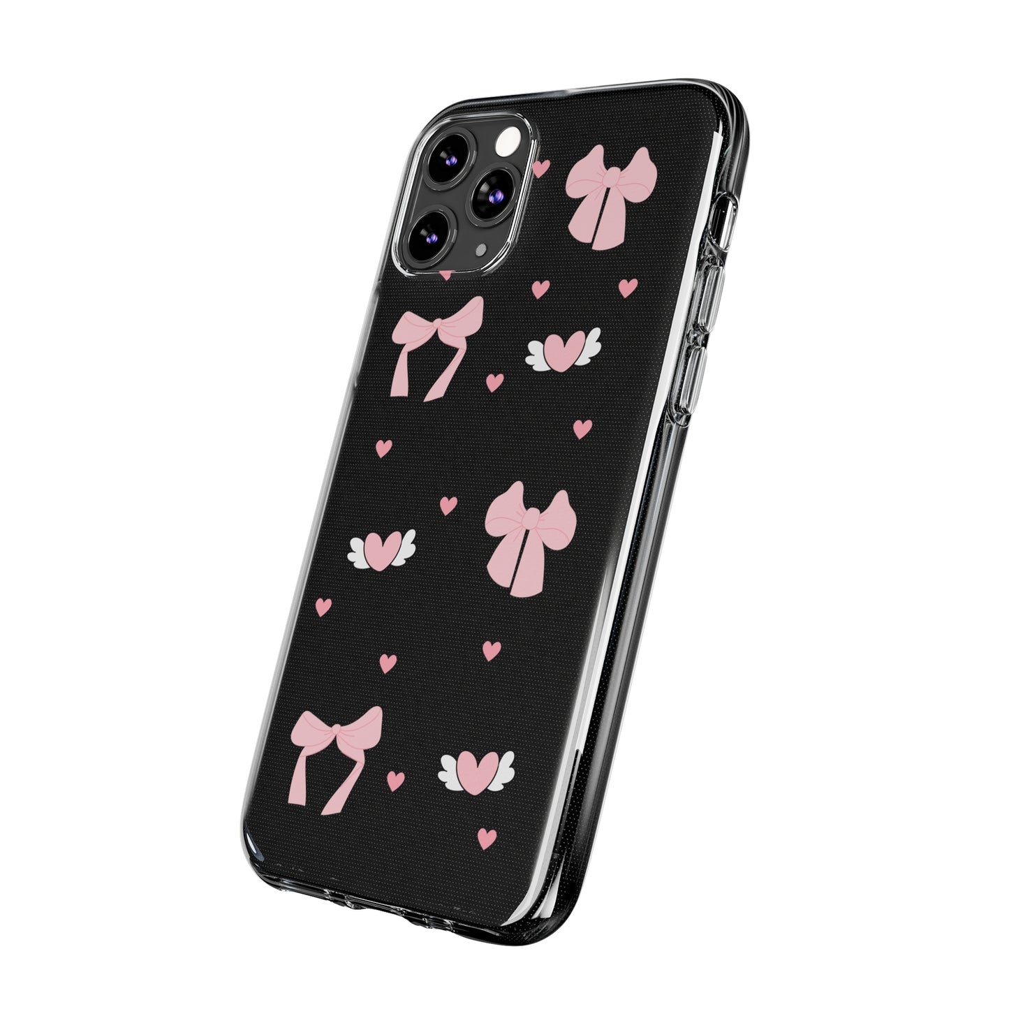 Cute Pink Bow Soft Phone Case | Stylish Heart & Wing Design
