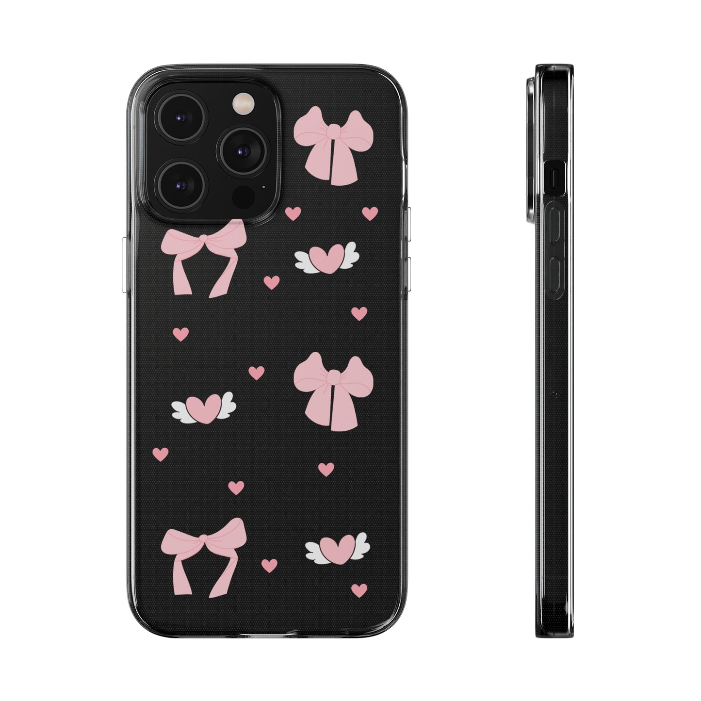 Cute Pink Bow Soft Phone Case | Stylish Heart & Wing Design