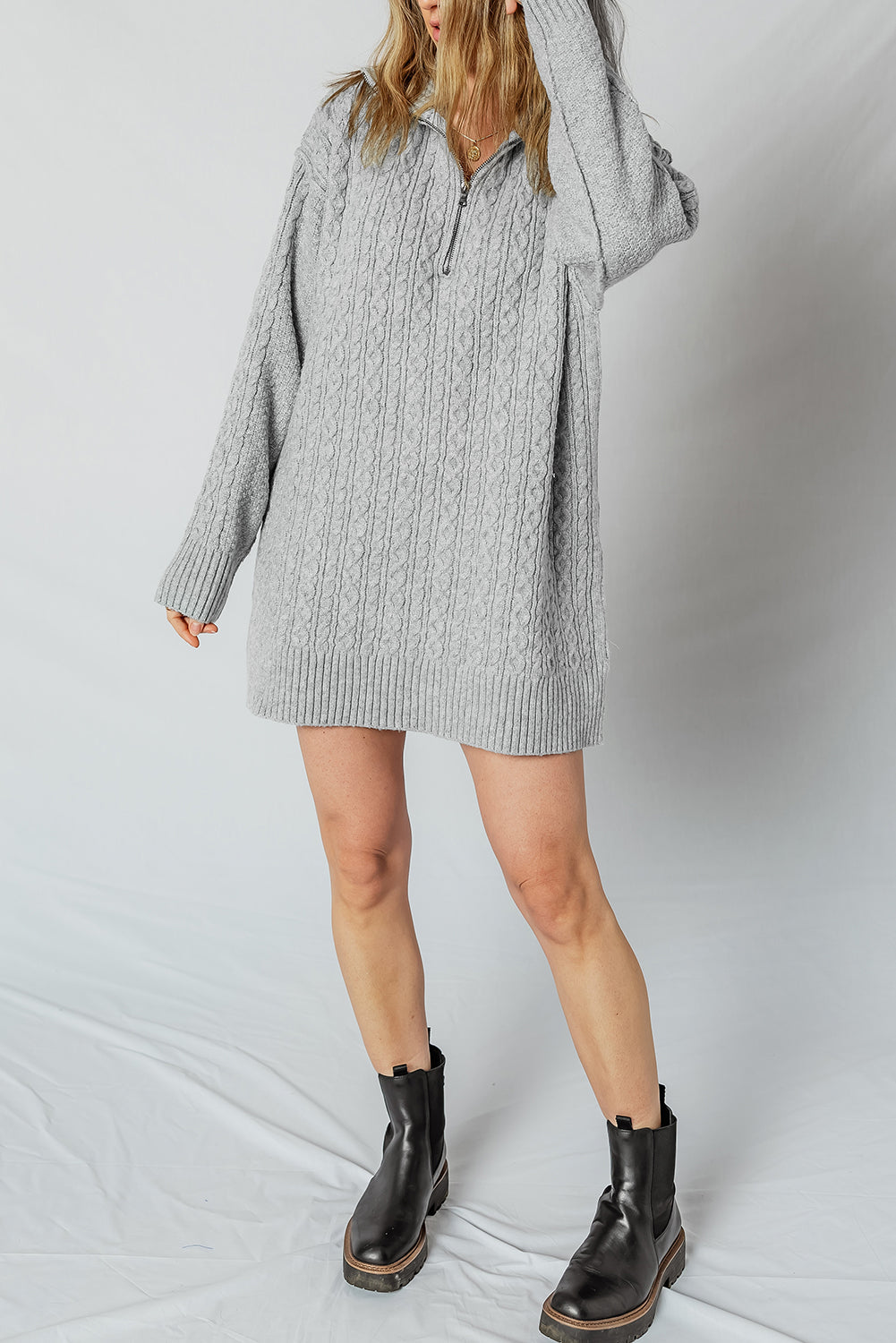 Cable Knit Quarter Zip Sweater Dress Dear-Lover Dropshipping