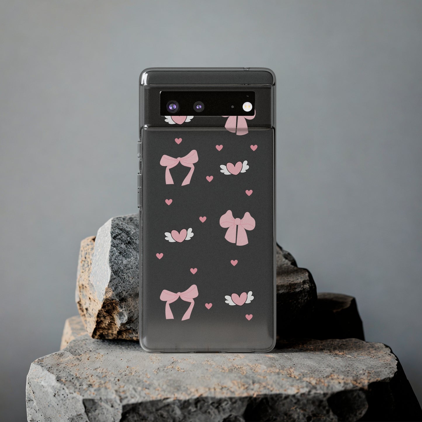 Cute Pink Bow Soft Phone Case | Stylish Heart & Wing Design