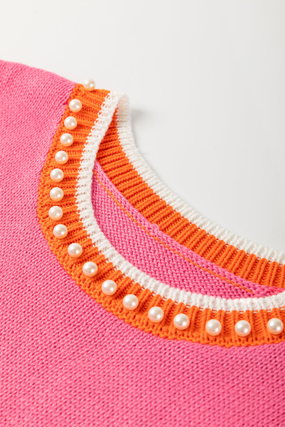 Contrast Trim Pearl Detail Sweater Tank Top - Bright Pink Daisie Boutique