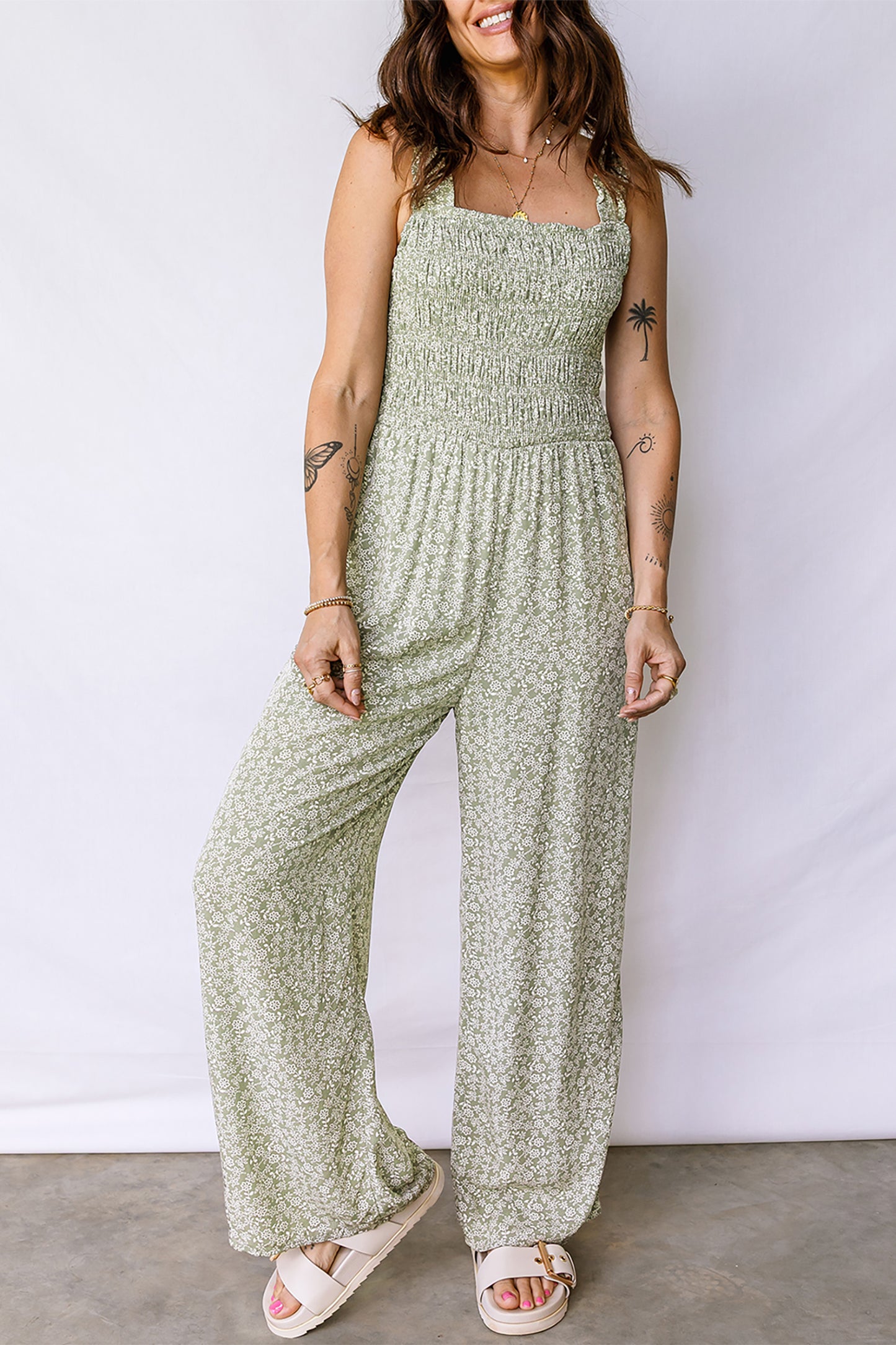 Square Neck Sleeveless Floral Jumpsuit