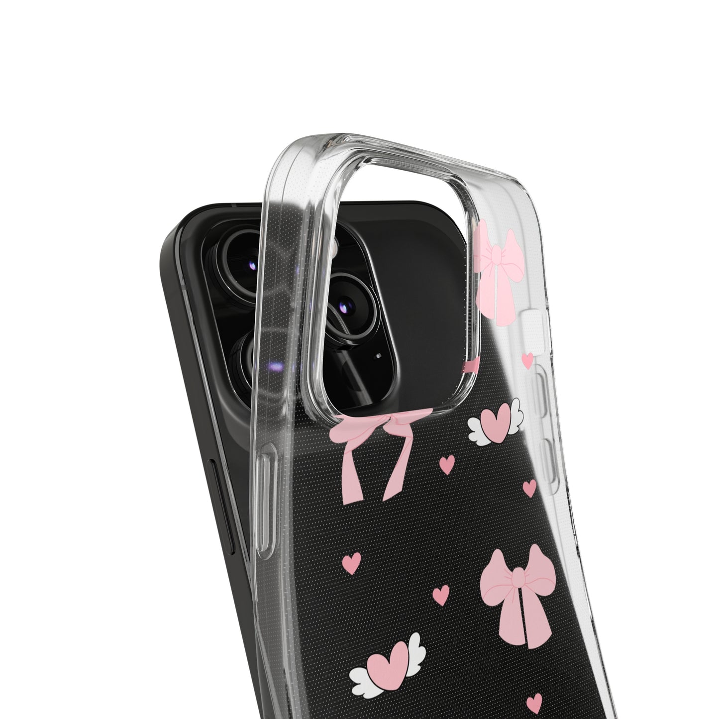 Cute Pink Bow Soft Phone Case | Stylish Heart & Wing Design