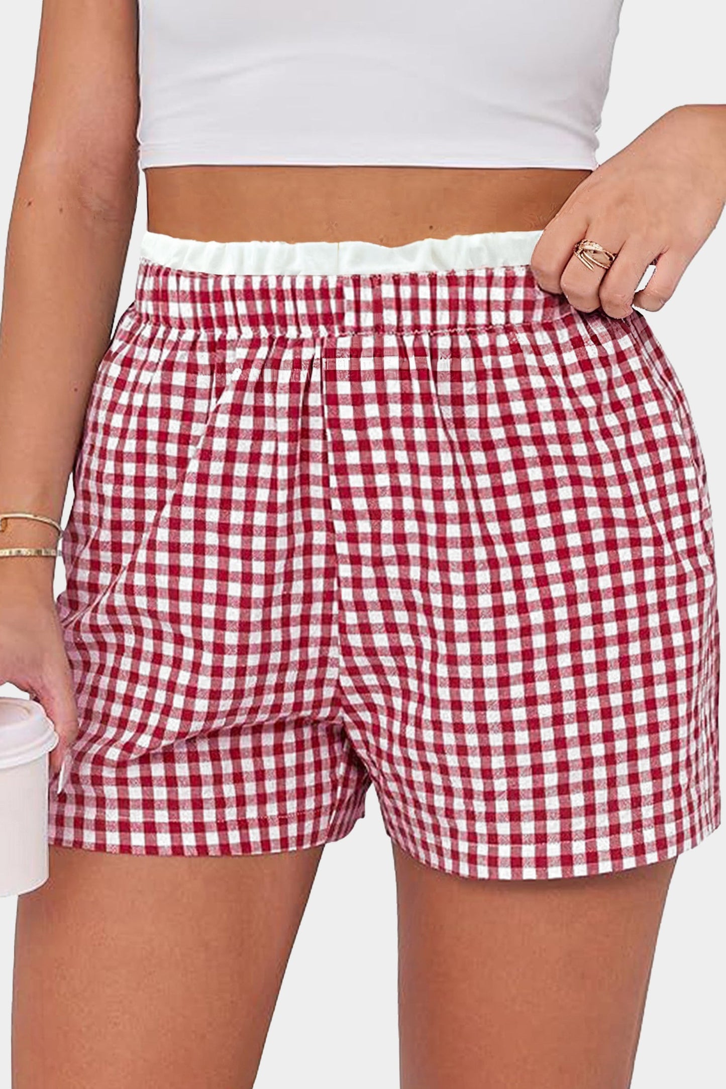 Plus Size Contrast Trim Plaid Print Shorts Dear-Lover Dropshipping