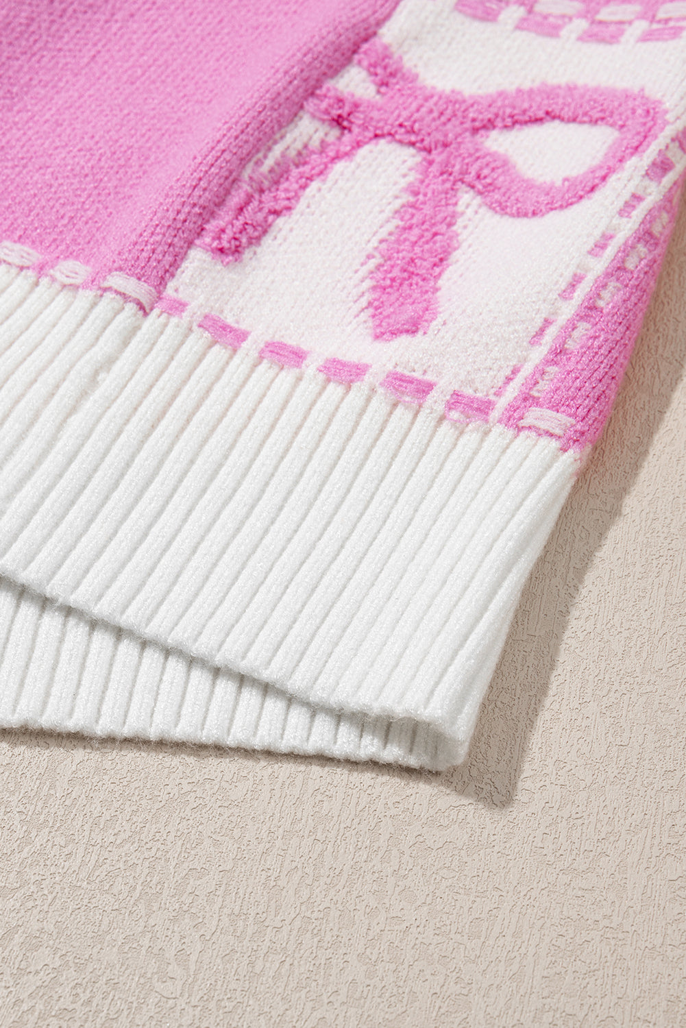 Pink Bow Knot Two Tone Checkered Crew Neck Sweater Daisie Boutique