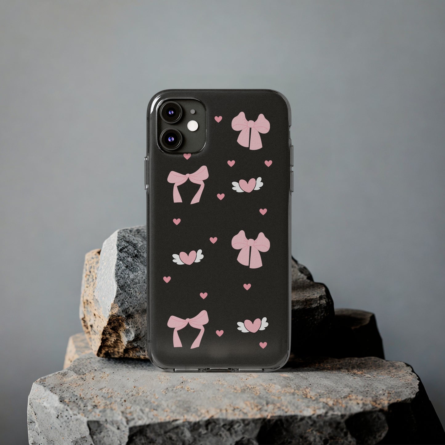 Cute Pink Bow Soft Phone Case | Stylish Heart & Wing Design