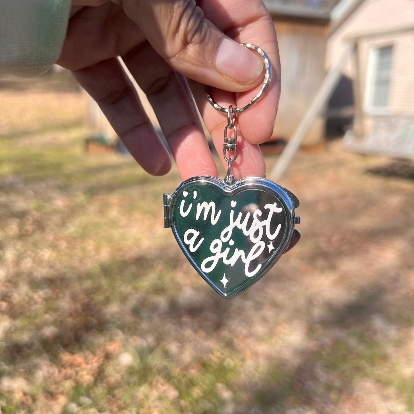 I'm Just A Girl - Heart Compact Mirror Keychain
