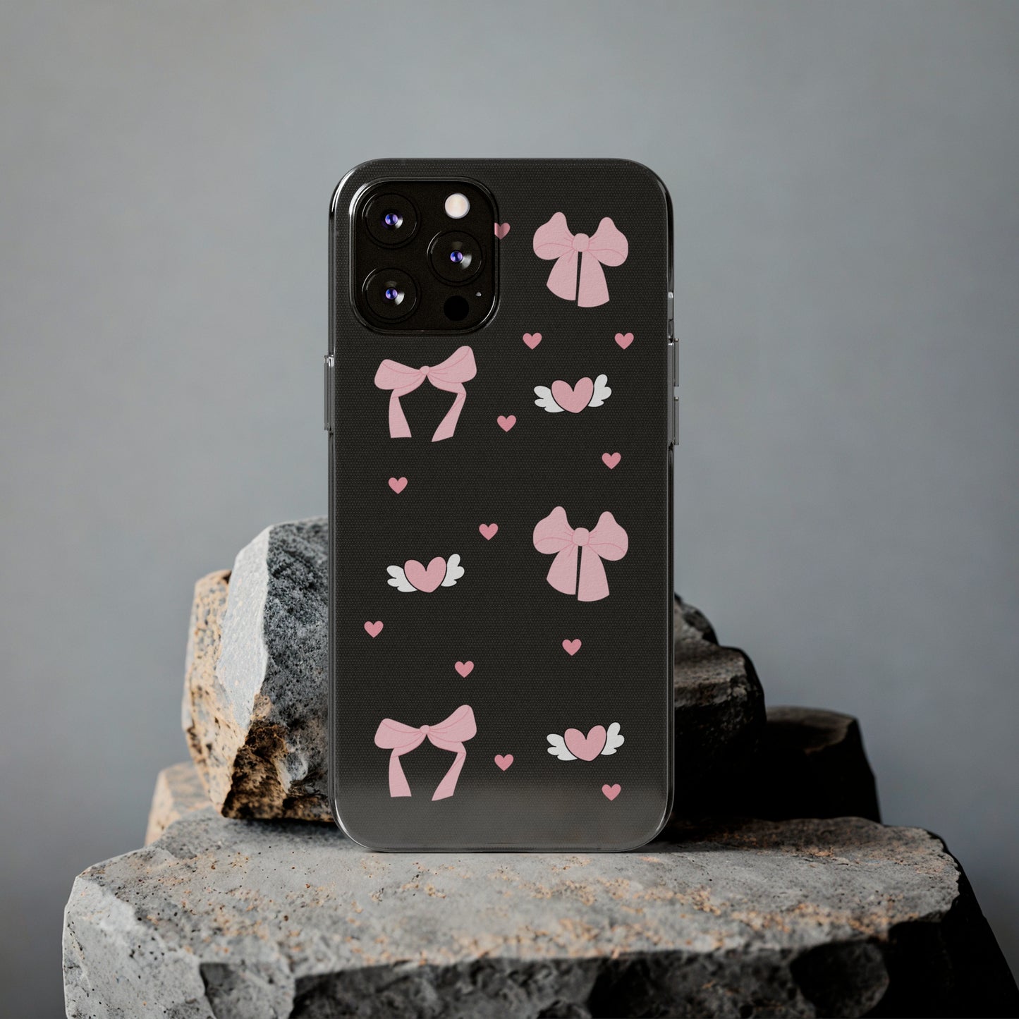 Cute Pink Bow Soft Phone Case | Stylish Heart & Wing Design