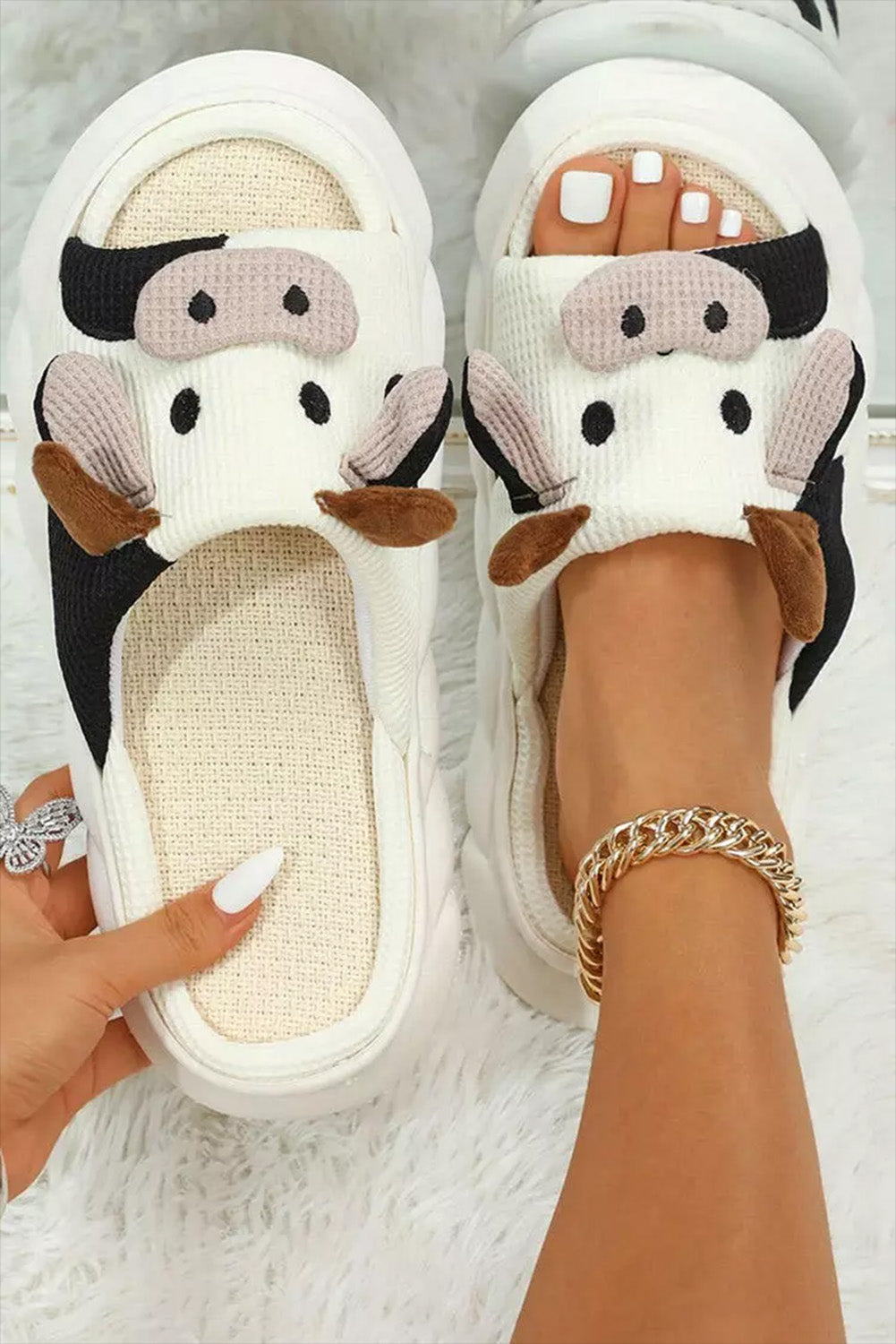 Cute Cow Pattern Open Toe Slippers Daisie Boutique