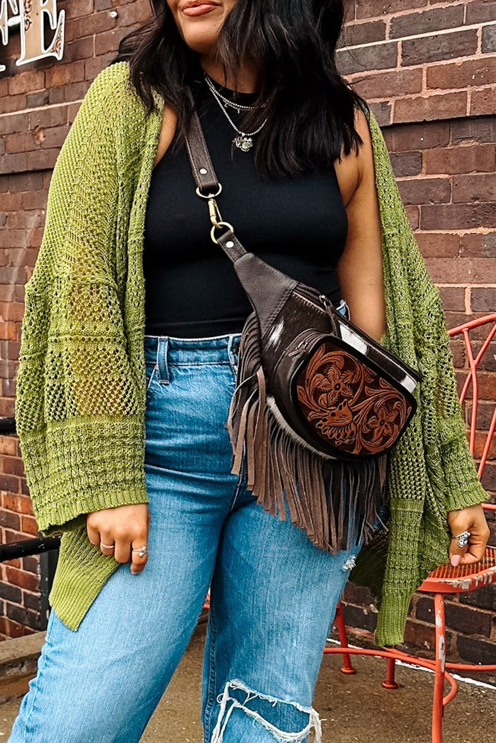 Oversize Crochet Knit Cardigan - Spinach Green Dear-Lover Dropshipping