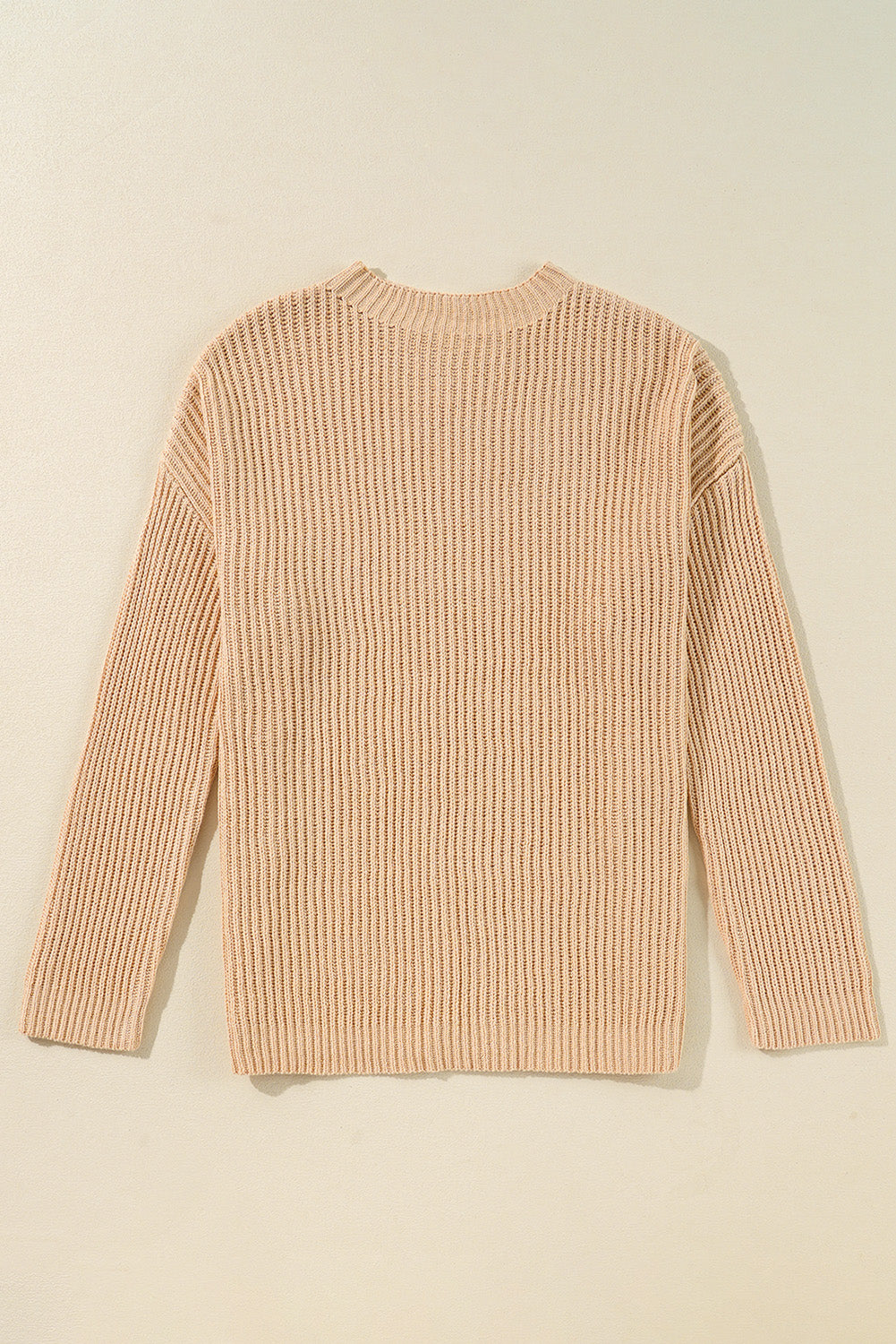 Cable Knit Drop Shoulder Side Slits Loose Sweater