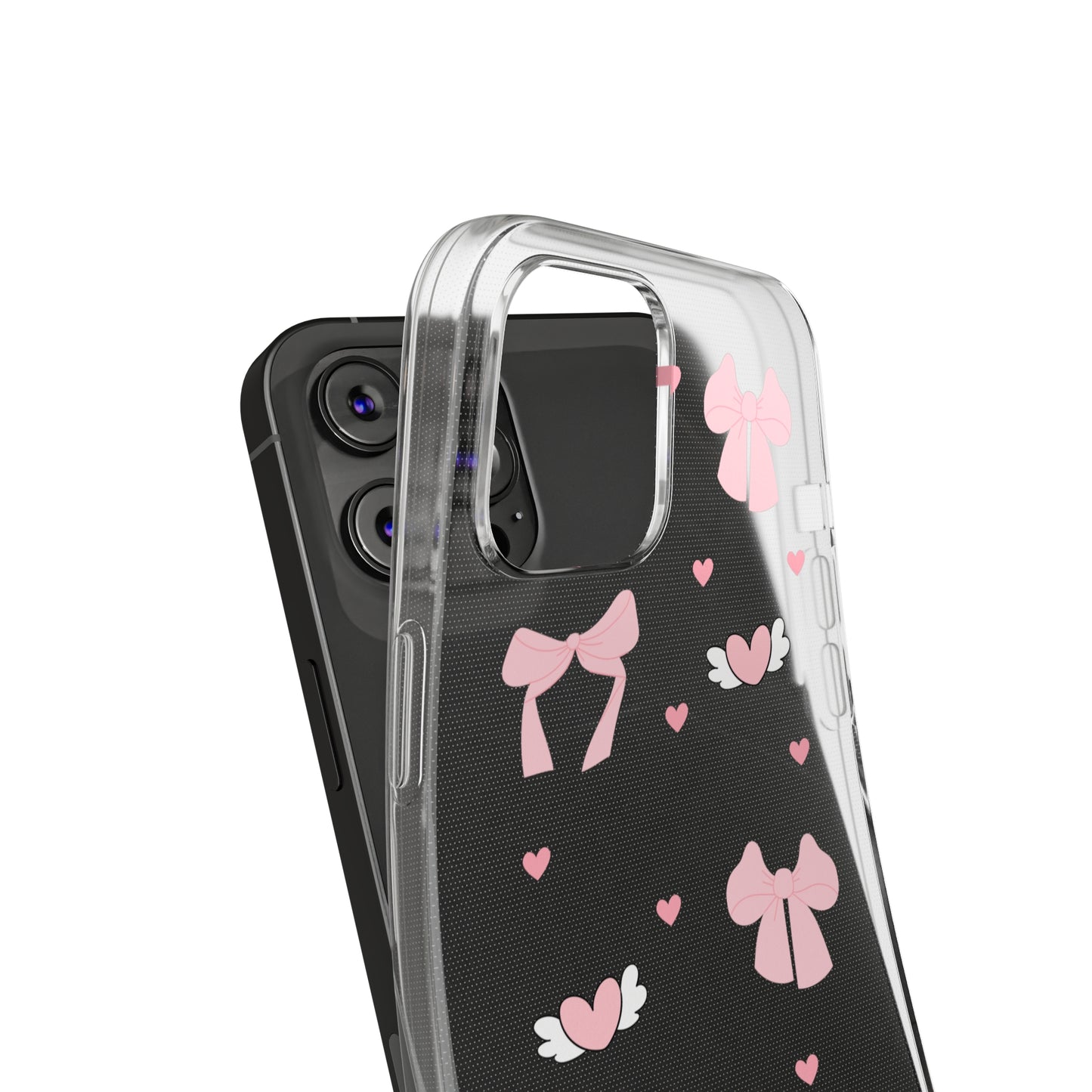Cute Pink Bow Soft Phone Case | Stylish Heart & Wing Design